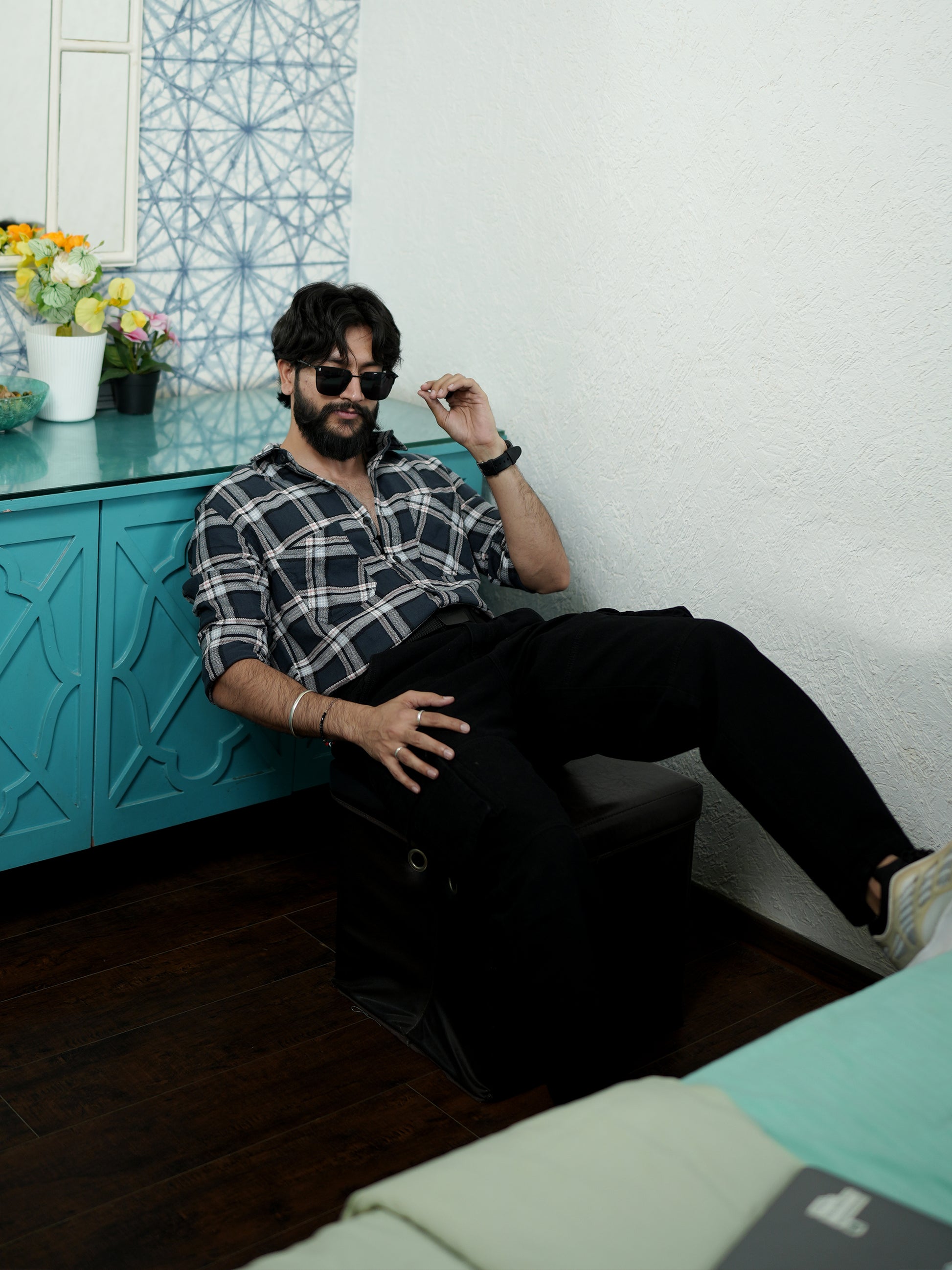 Dark Black and White Check Shirt for Men