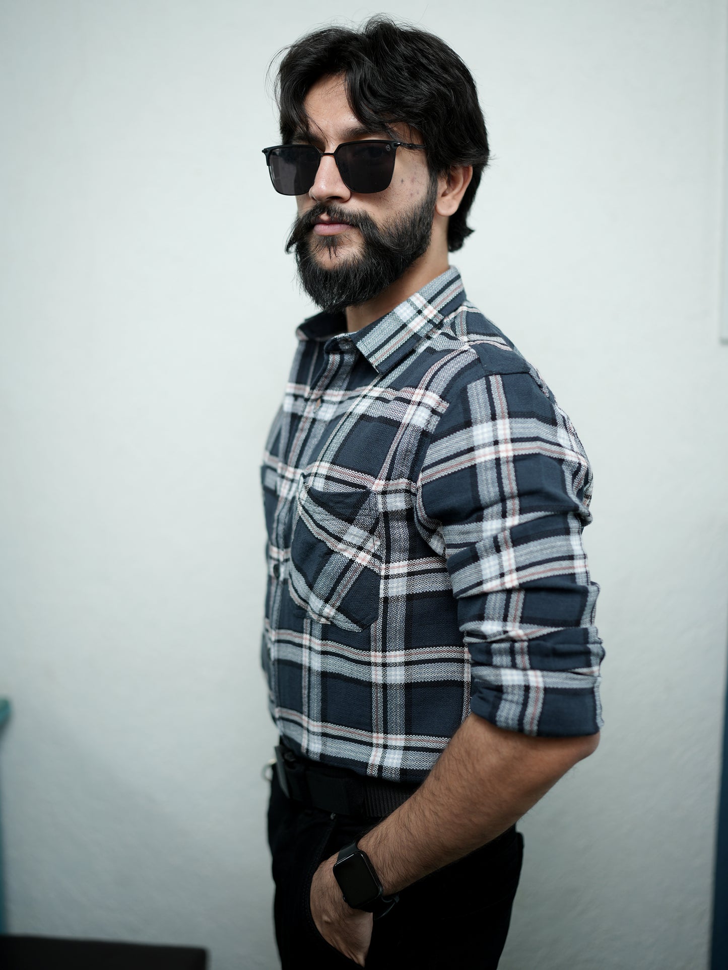 Dark Black and White Check Shirt for Men