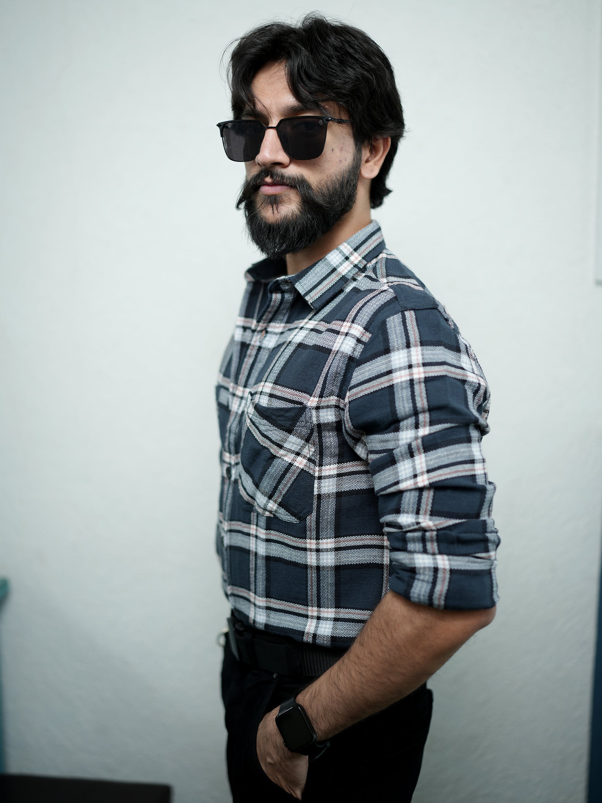 Dark Black and White Check Shirt for Men