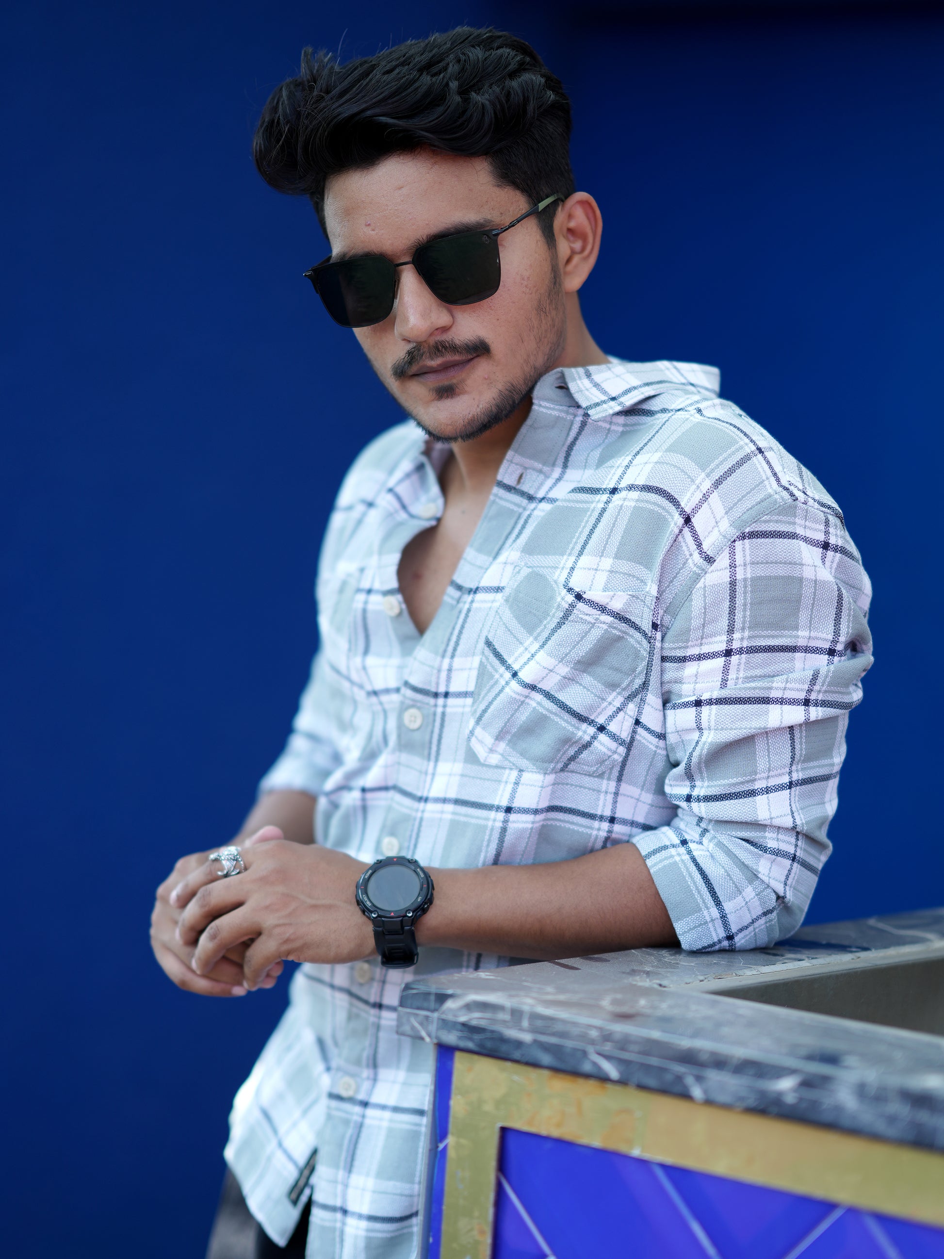 Check Blue & Grey Shirt for Men