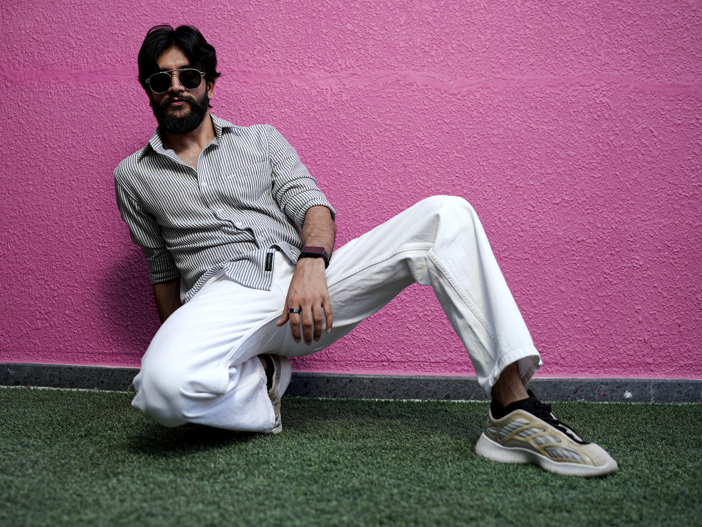 Textured Light Pink Solid Shirt for Men