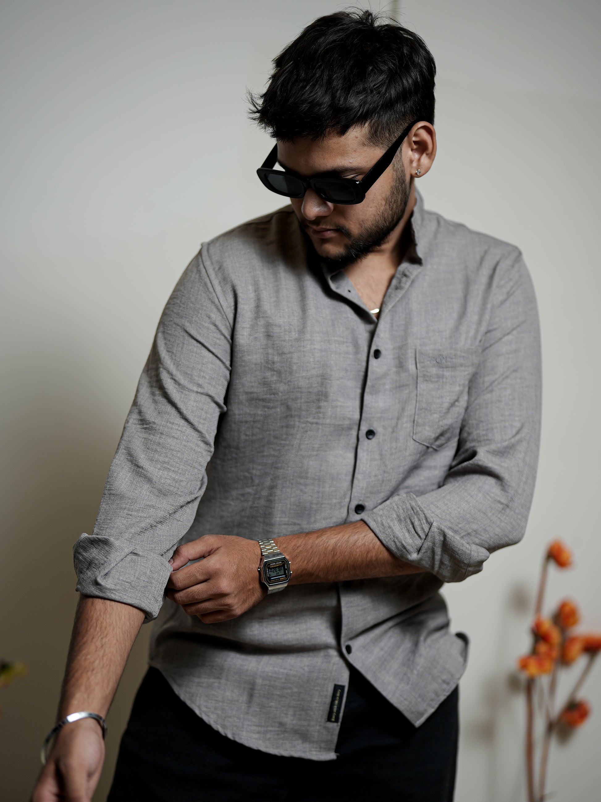 Solid Stone Texture Grey Shirt for Men