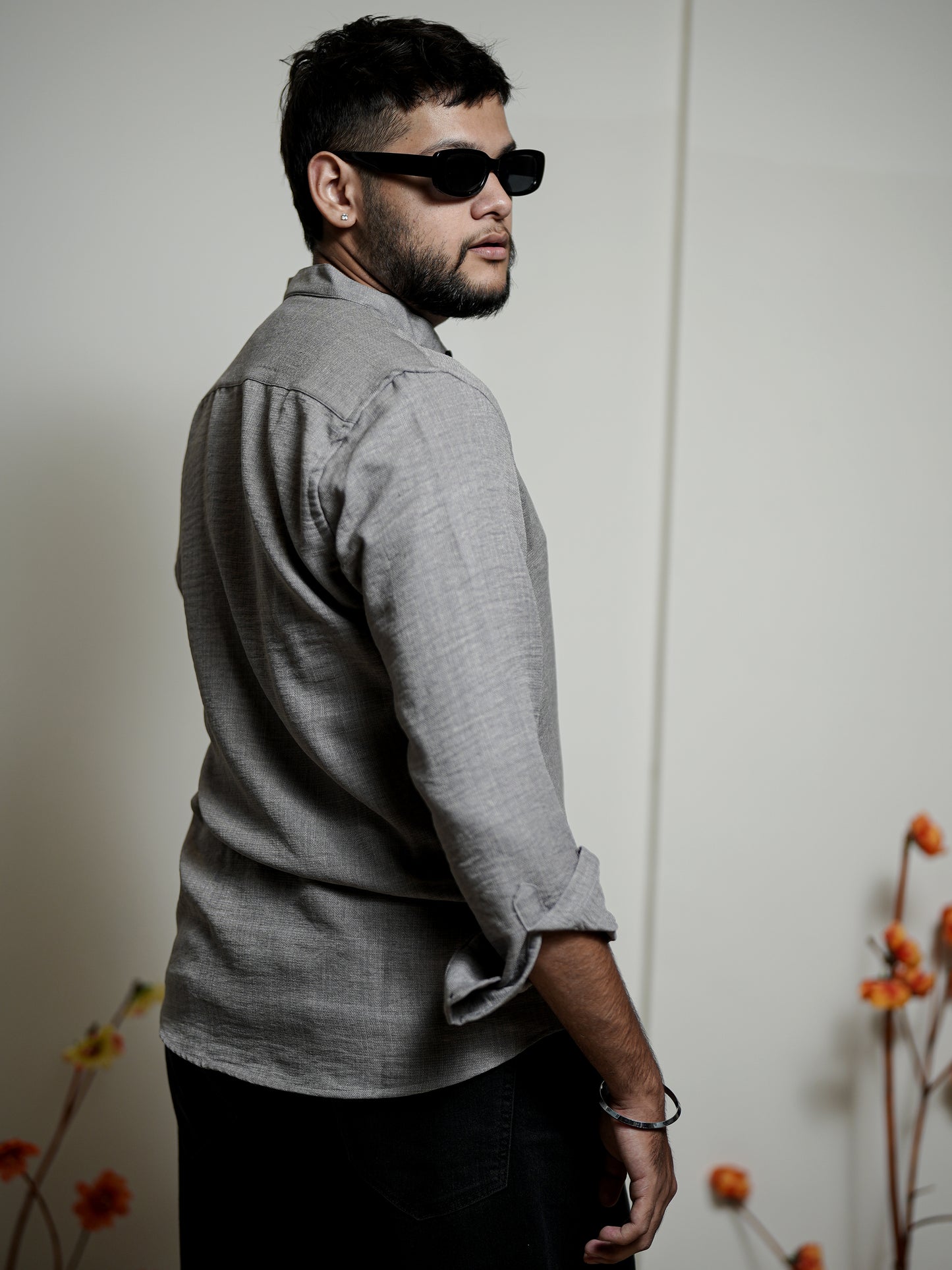 Solid Stone Texture Grey Shirt for Men