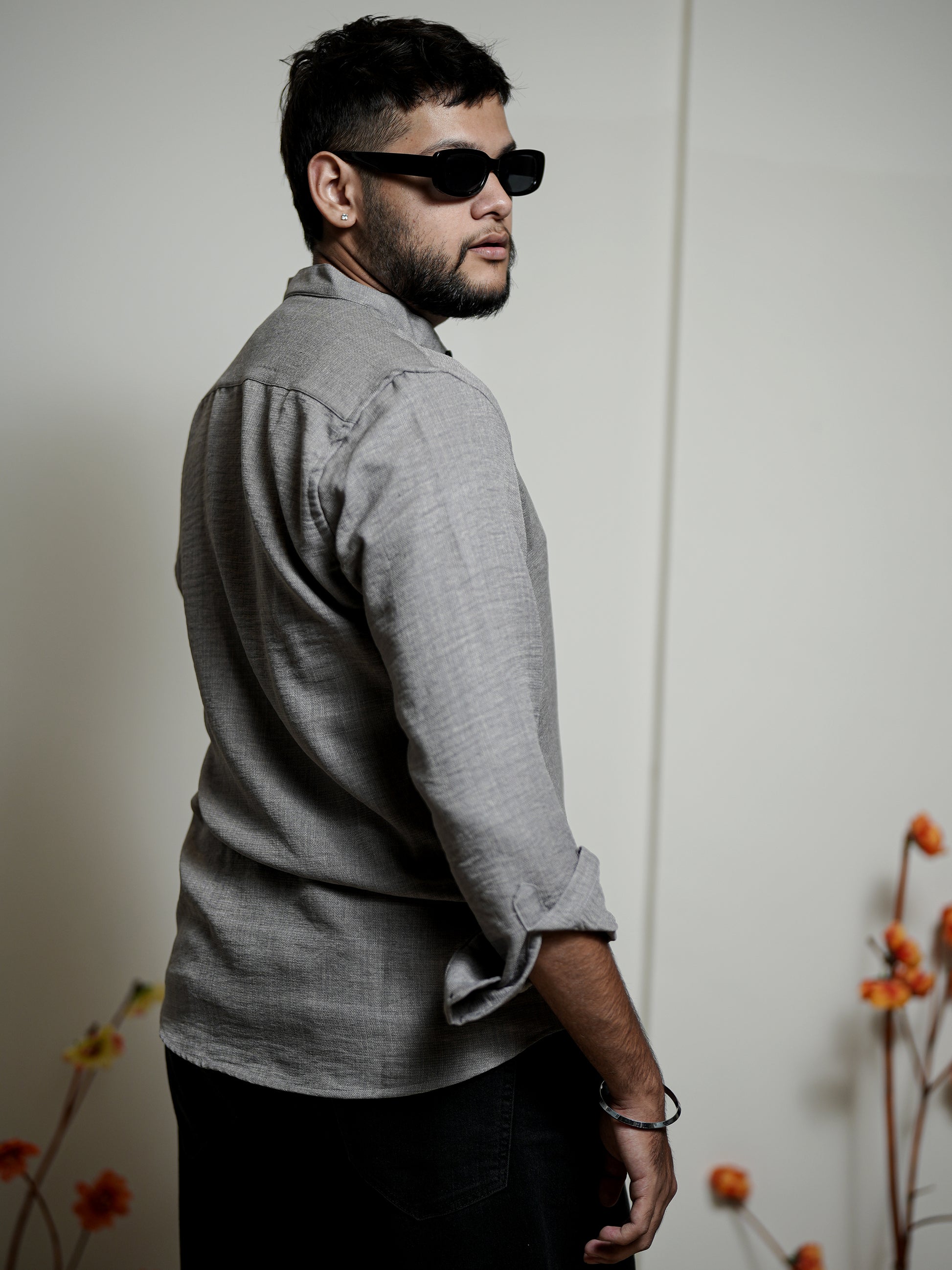 Solid Stone Texture Grey Shirt for Men