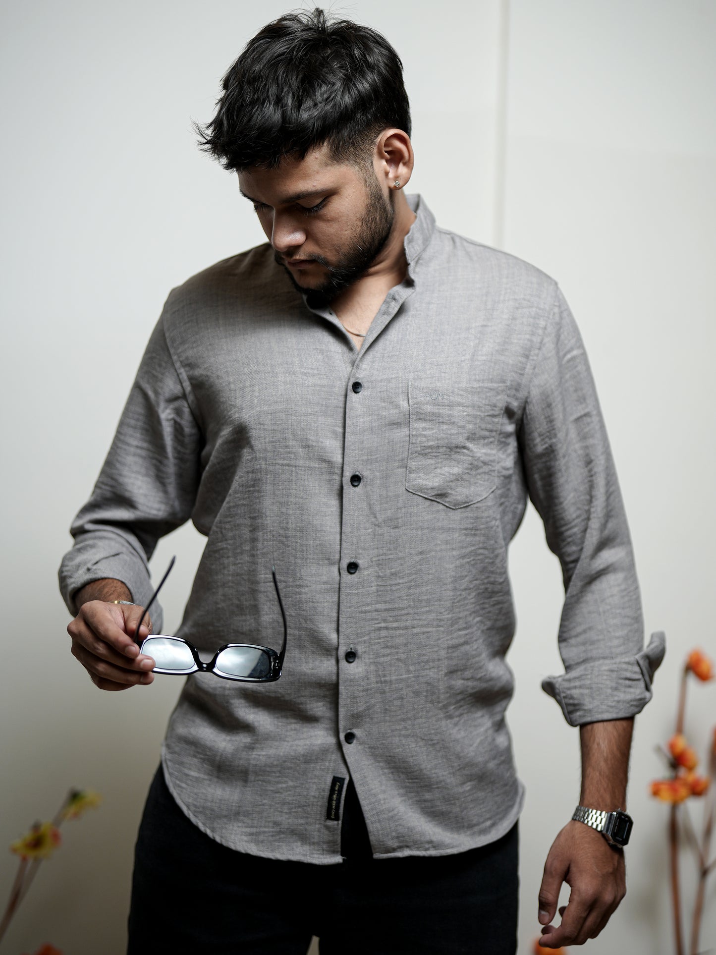 Solid Stone Texture Grey Shirt for Men