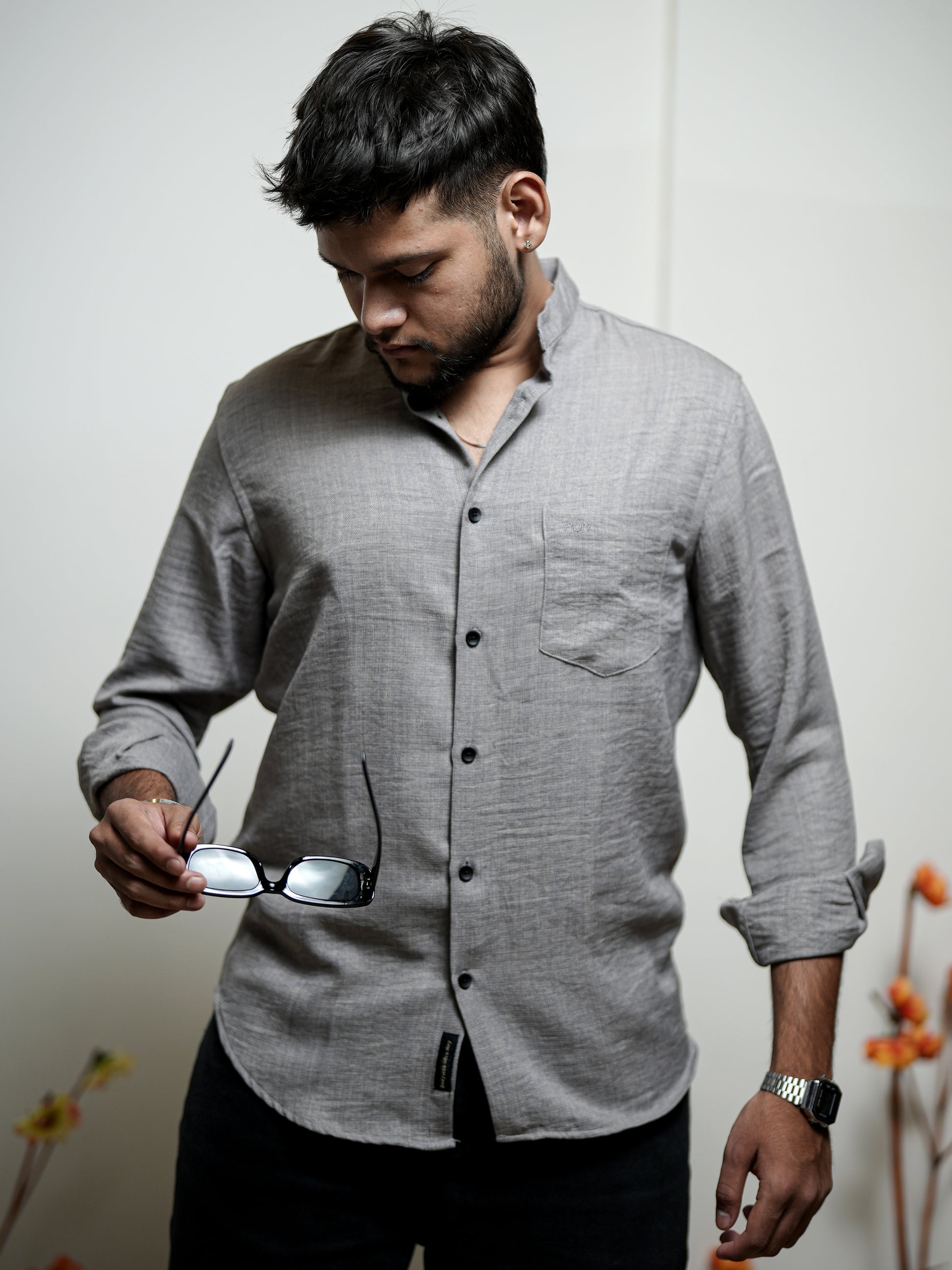 Solid Stone Texture Grey Shirt for Men