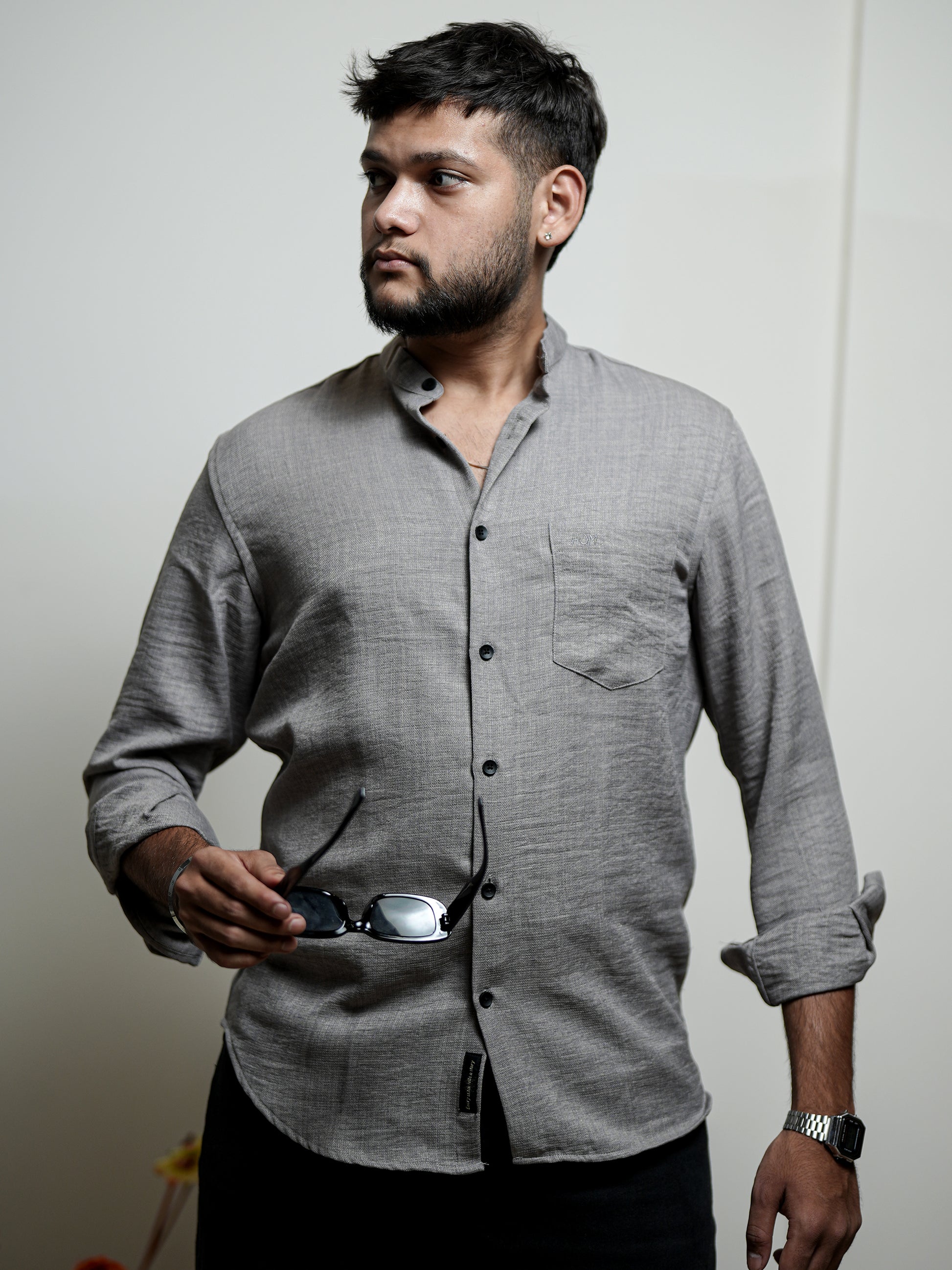 Solid Stone Texture Grey Shirt for Men
