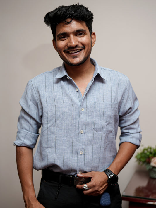 Grey Stripe Shirt for Men