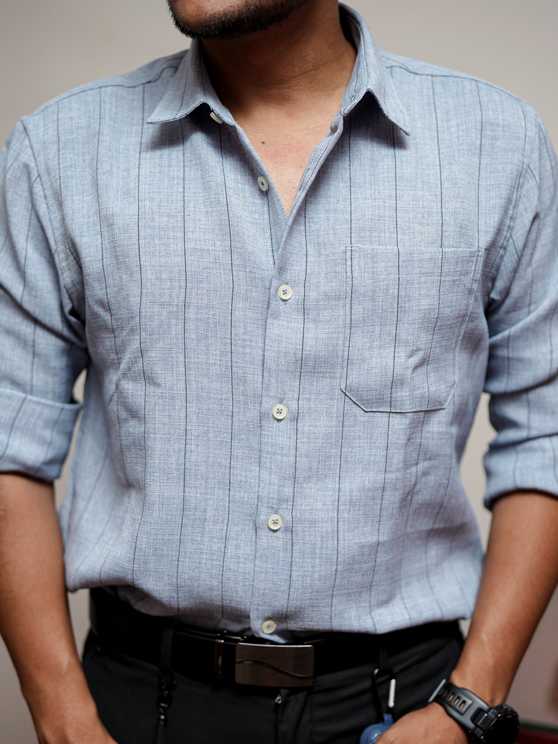 Grey Stripe Shirt for Men