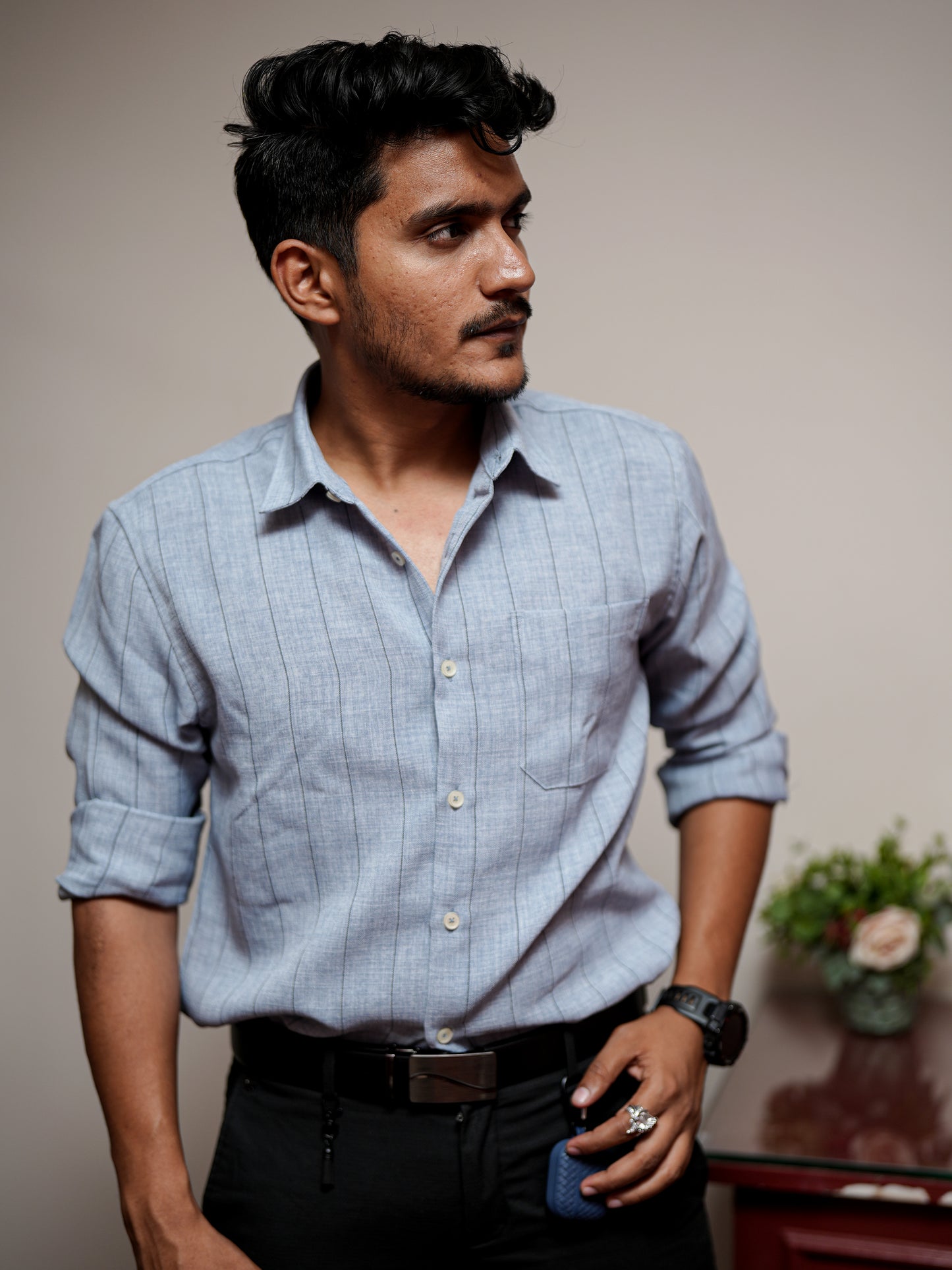 Grey Stripe Shirt for Men