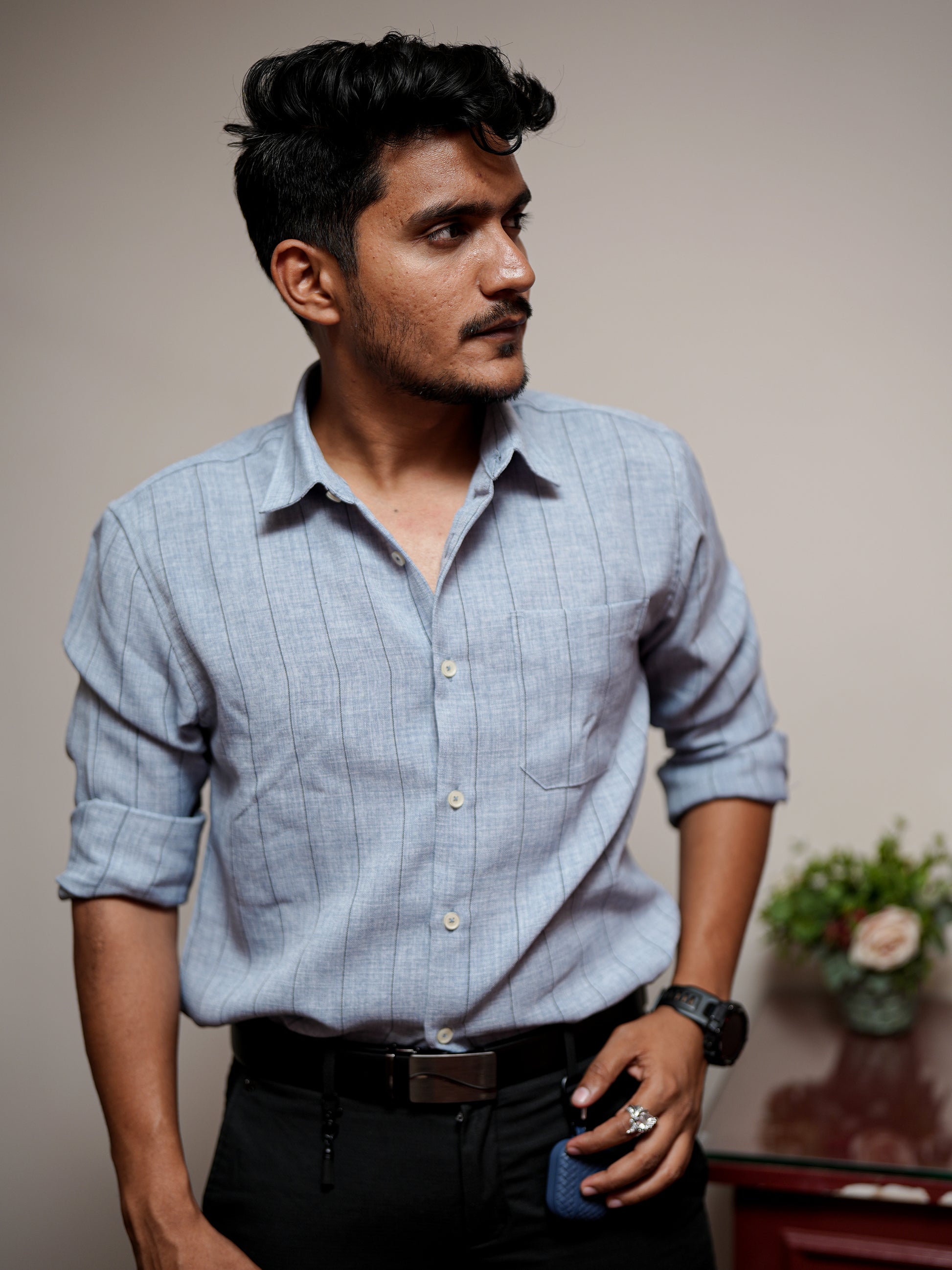 Grey Stripe Shirt for Men
