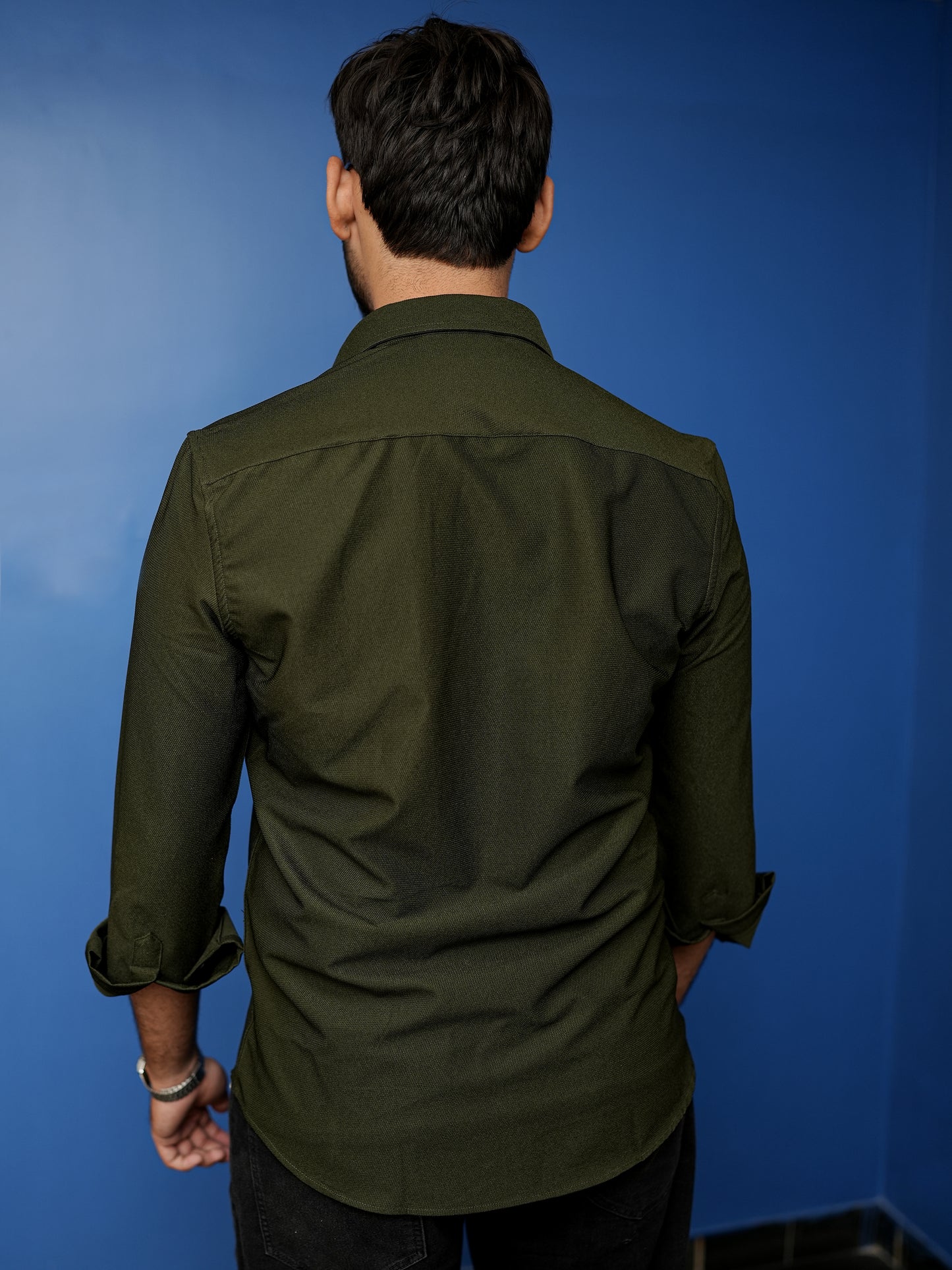Solid Textured Green Shirt for Men