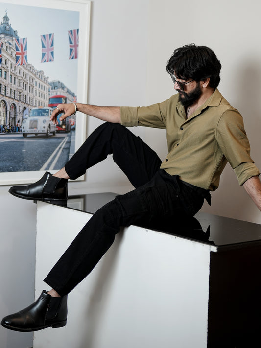 Textured Khaki Solid Shirt for Men