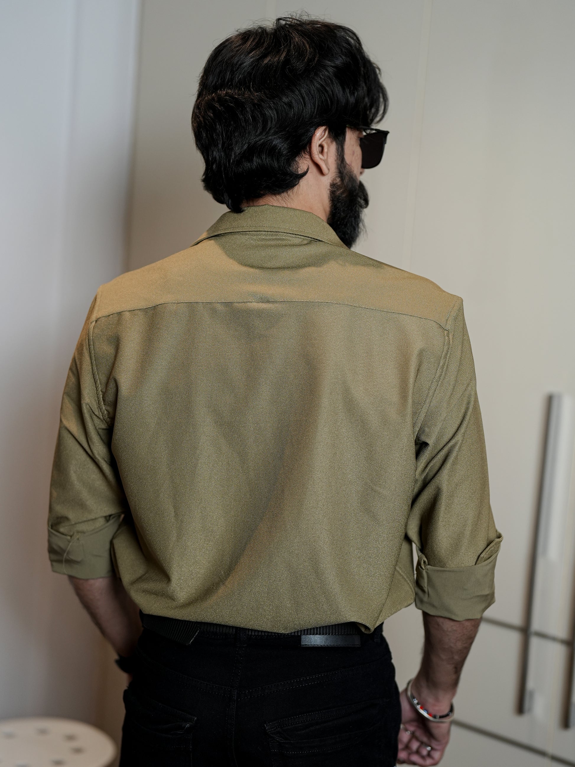 Textured Khaki Solid Shirt for Men