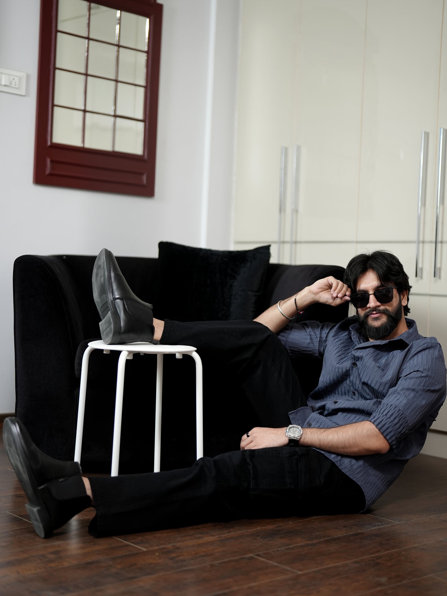 Grey Solid Textured Shirt for Men