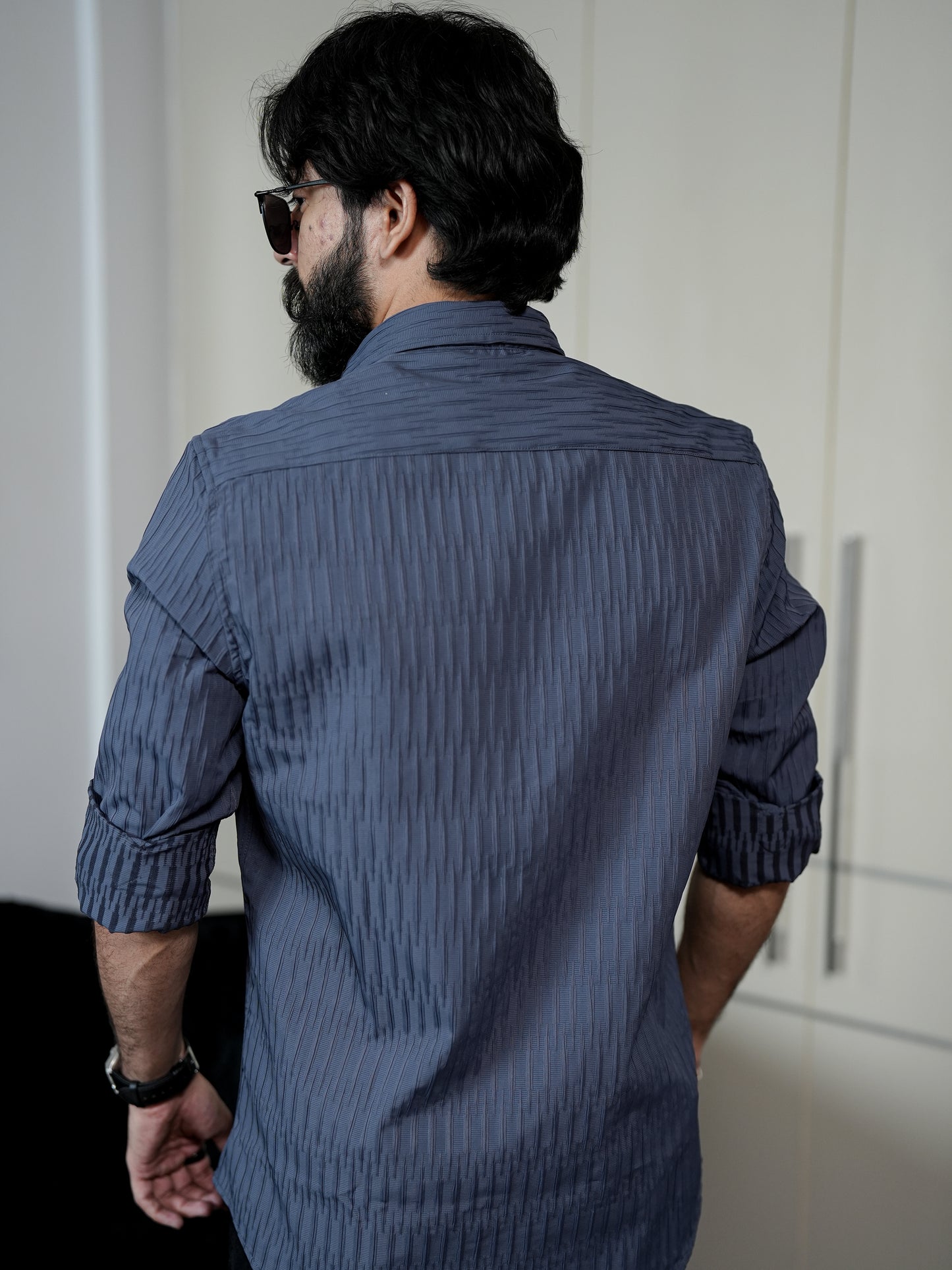 Grey Solid Textured Shirt for Men