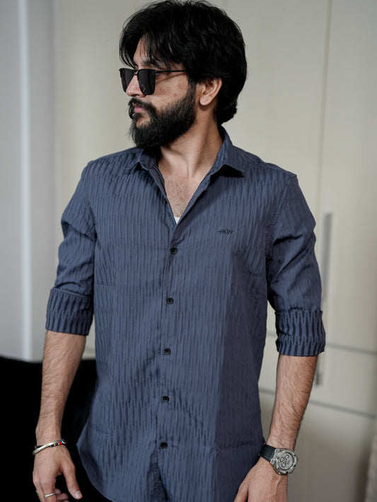 Grey Solid Textured Shirt for Men