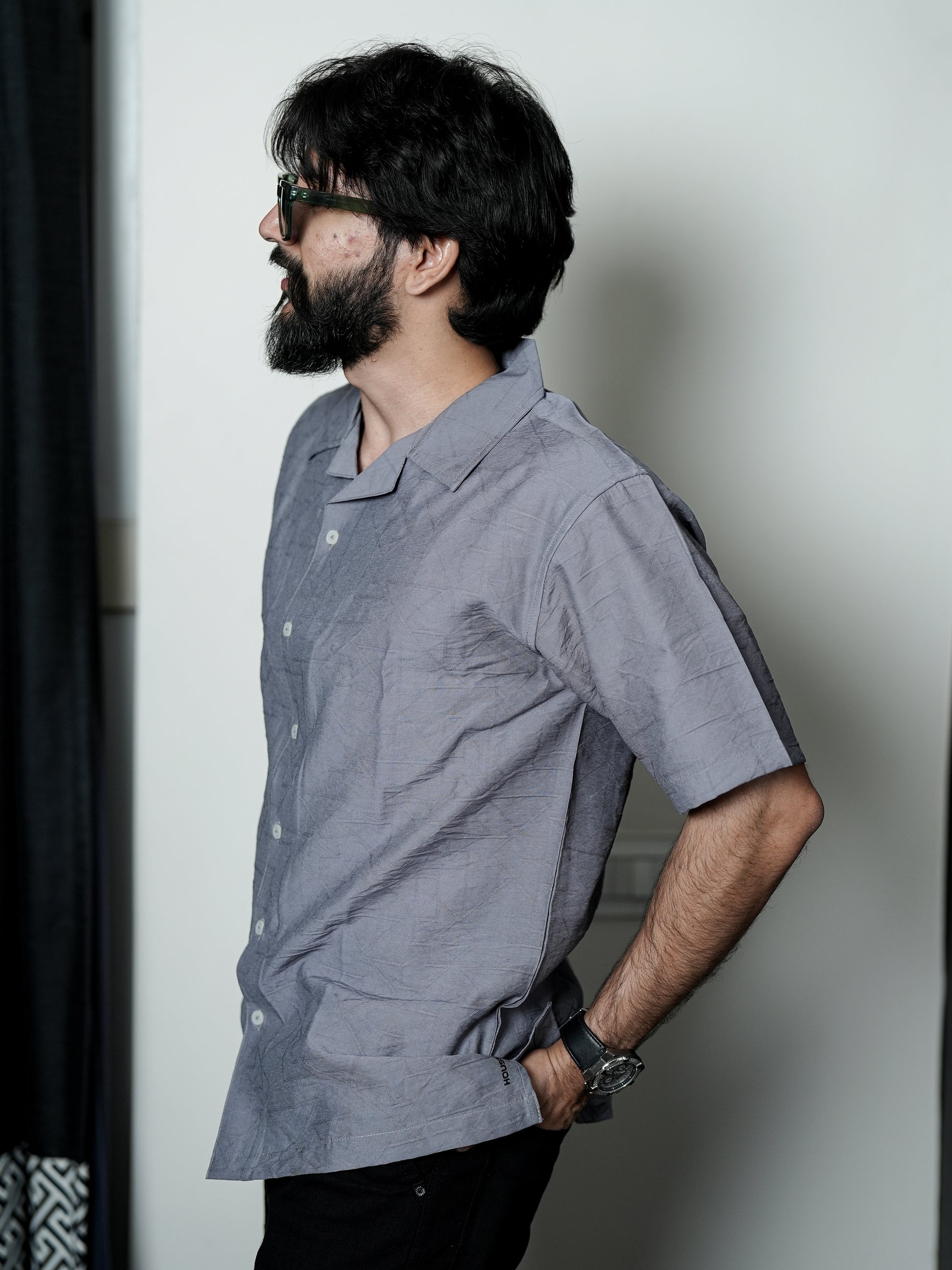 Solid Grey Pattern Shirt for Men