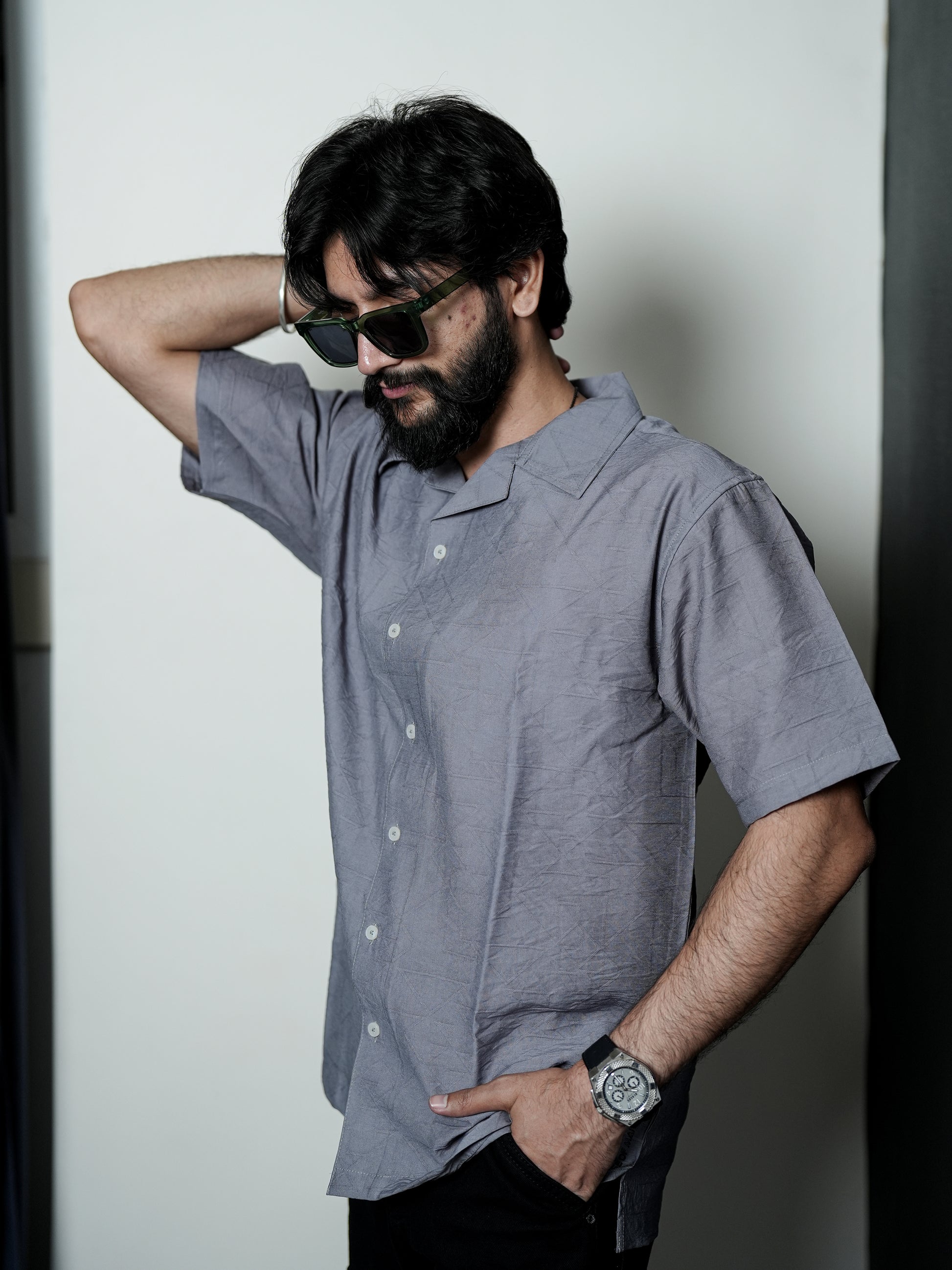 Solid Grey Pattern Shirt for Men