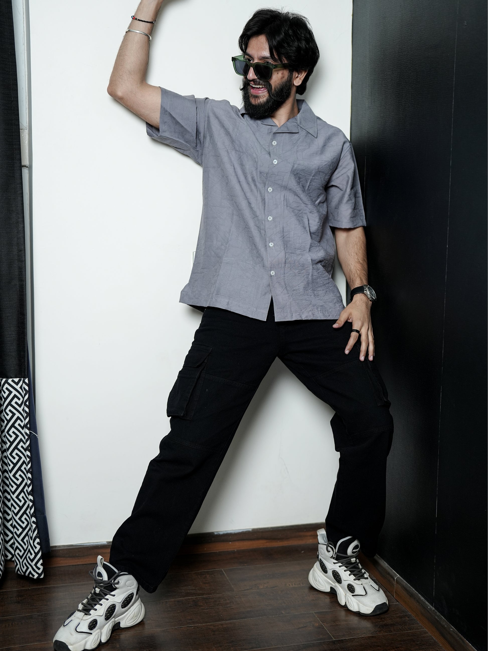 Solid Grey Pattern Shirt for Men