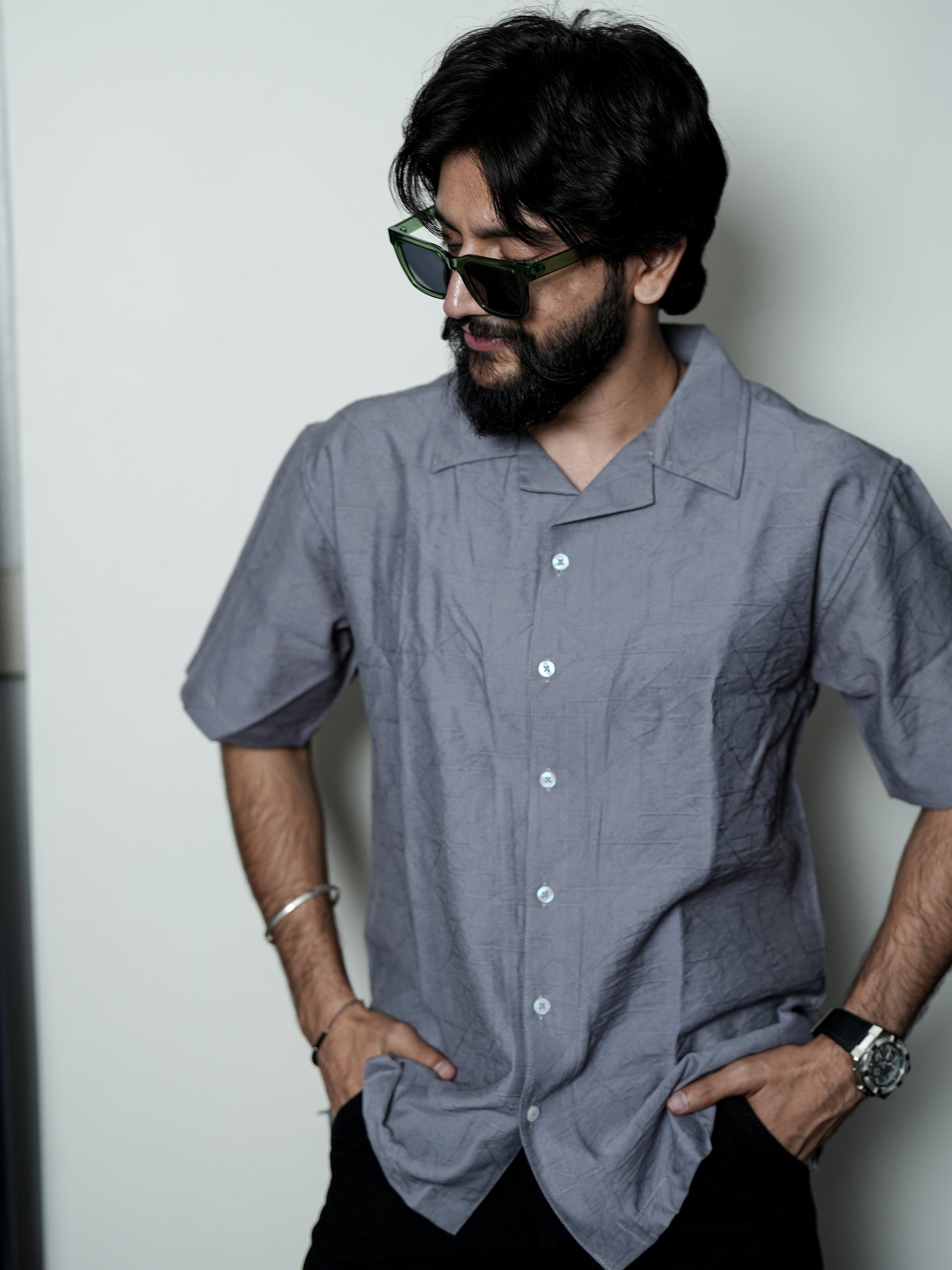 Solid Grey Pattern Shirt for Men