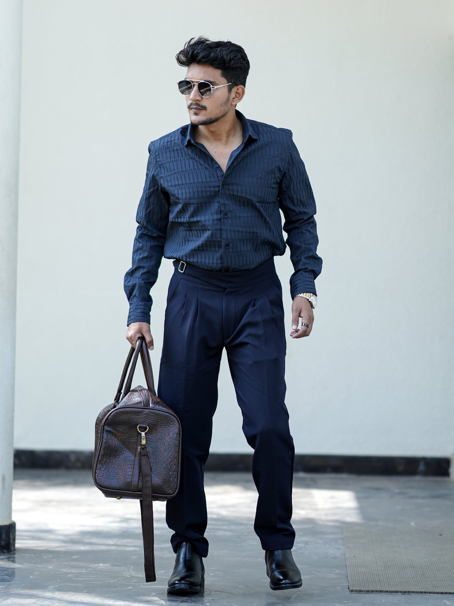 Dubai Textured Blue Solid Shirt for Men