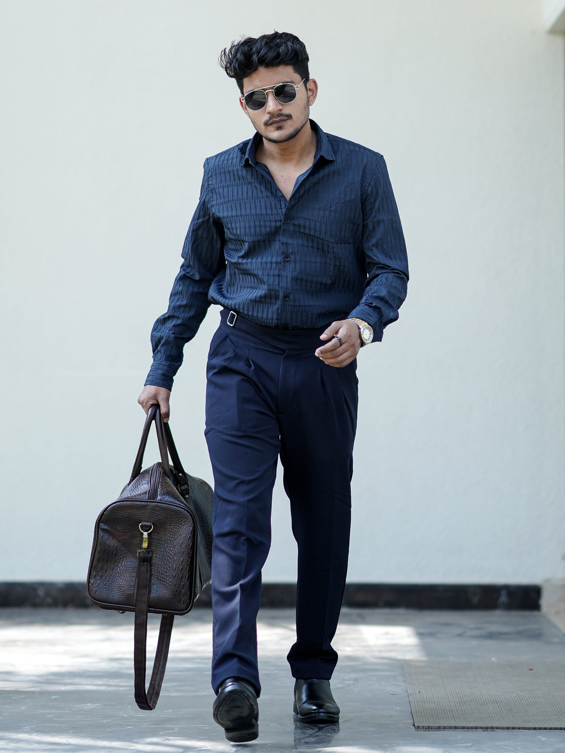 Dubai Textured Blue Solid Shirt for Men