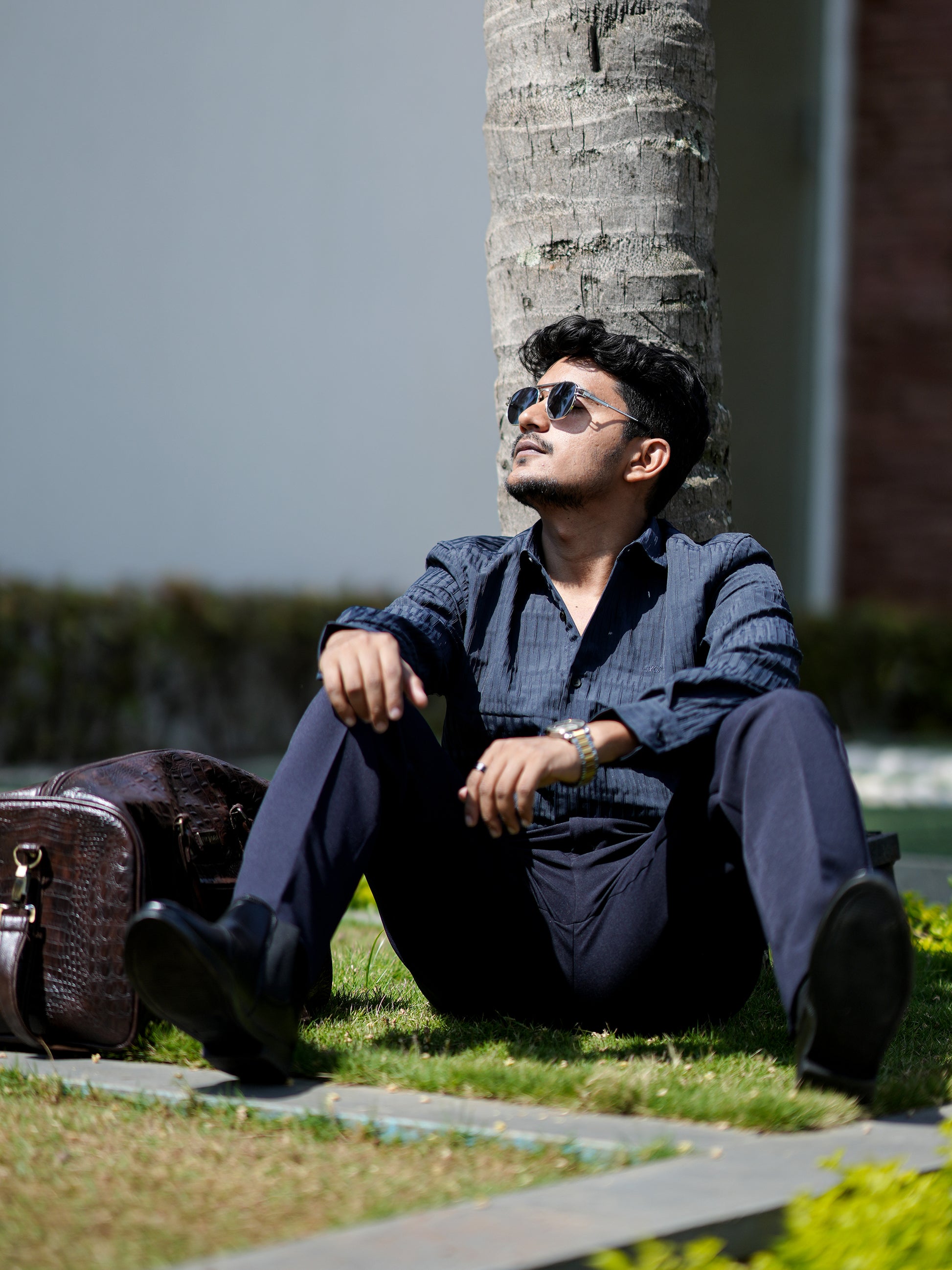 Dubai Textured Blue Solid Shirt for Men