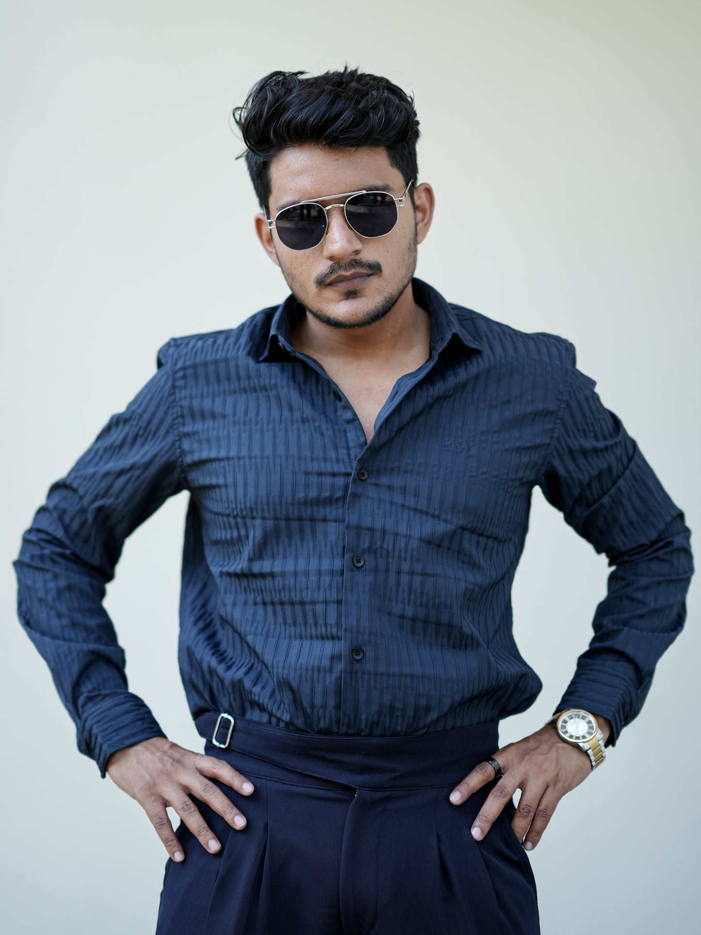 Dubai Textured Blue Solid Shirt for Men