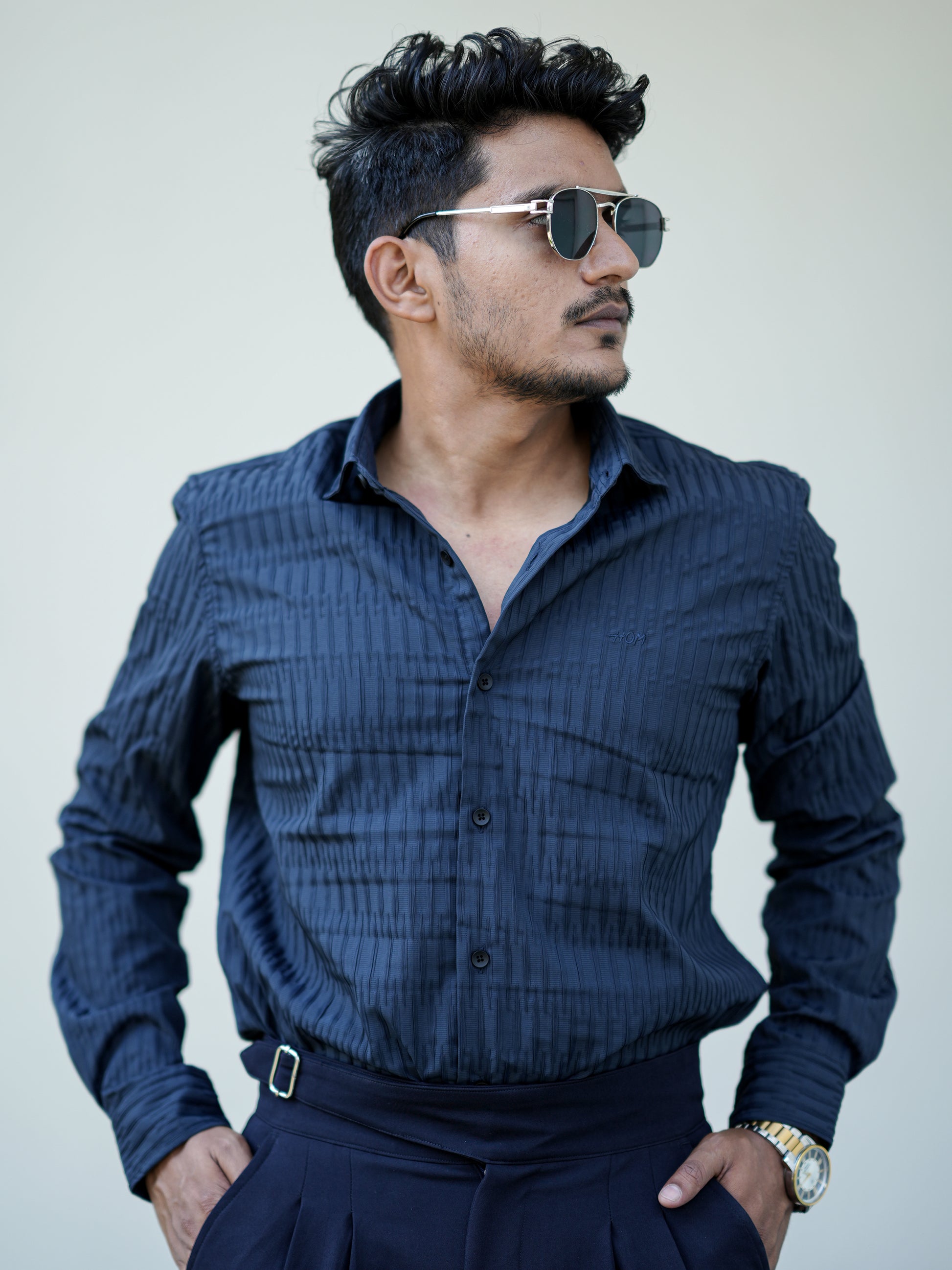 Dubai Textured Blue Solid Shirt for Men