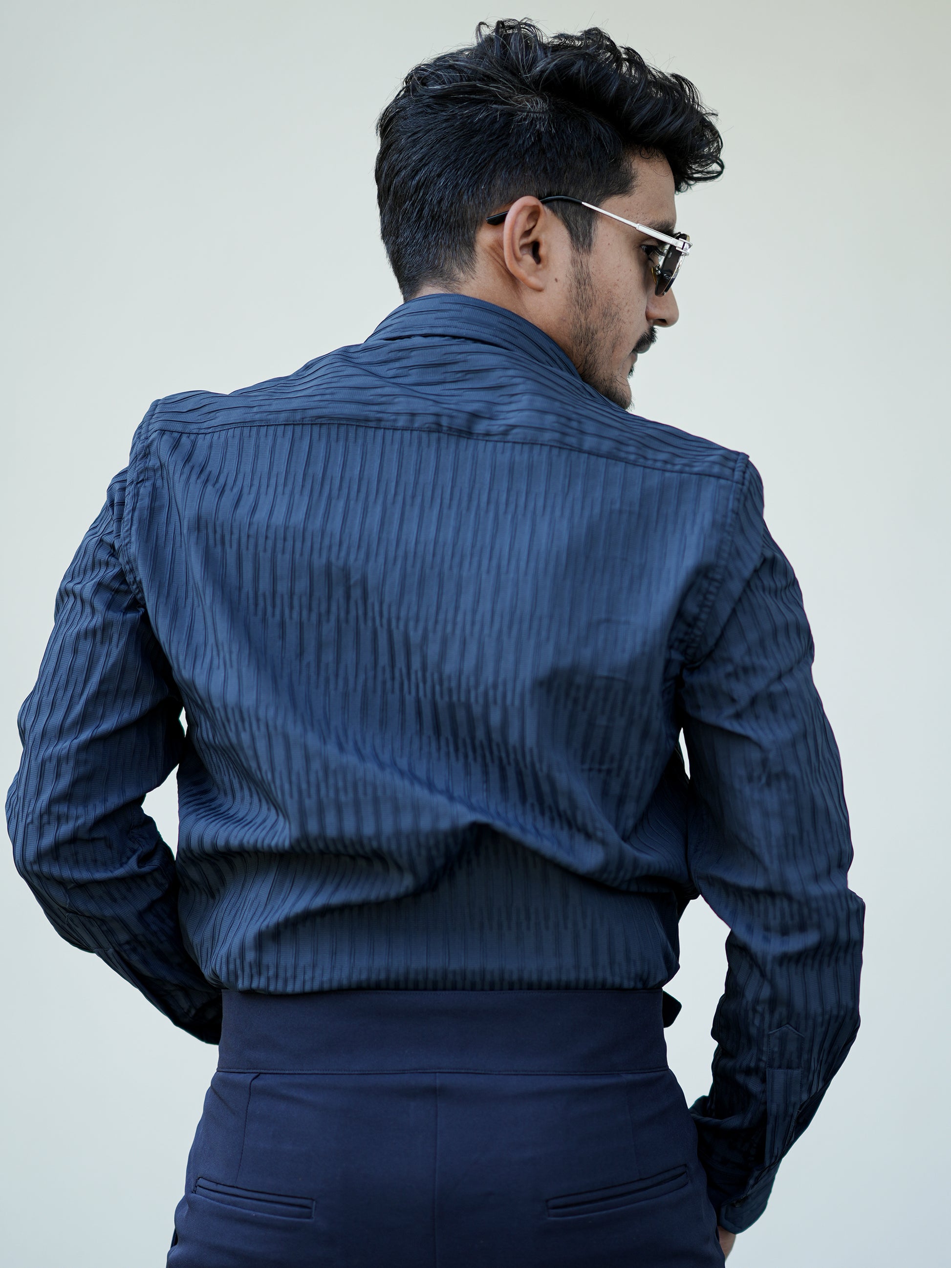 Dubai Textured Blue Solid Shirt for Men