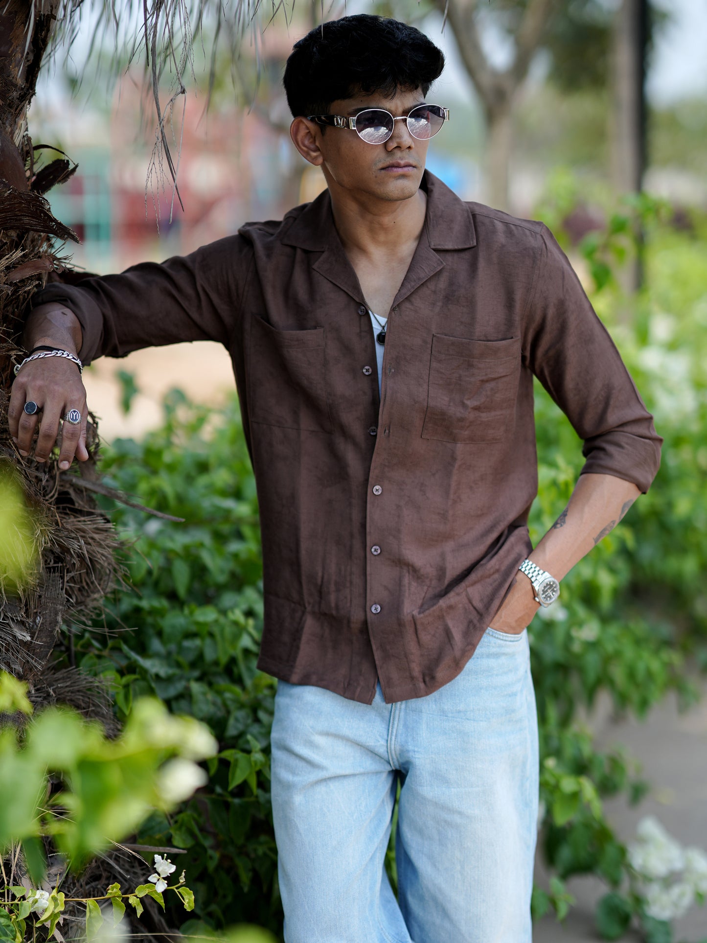 Coffee Texture Brown Solid Shirt for Men