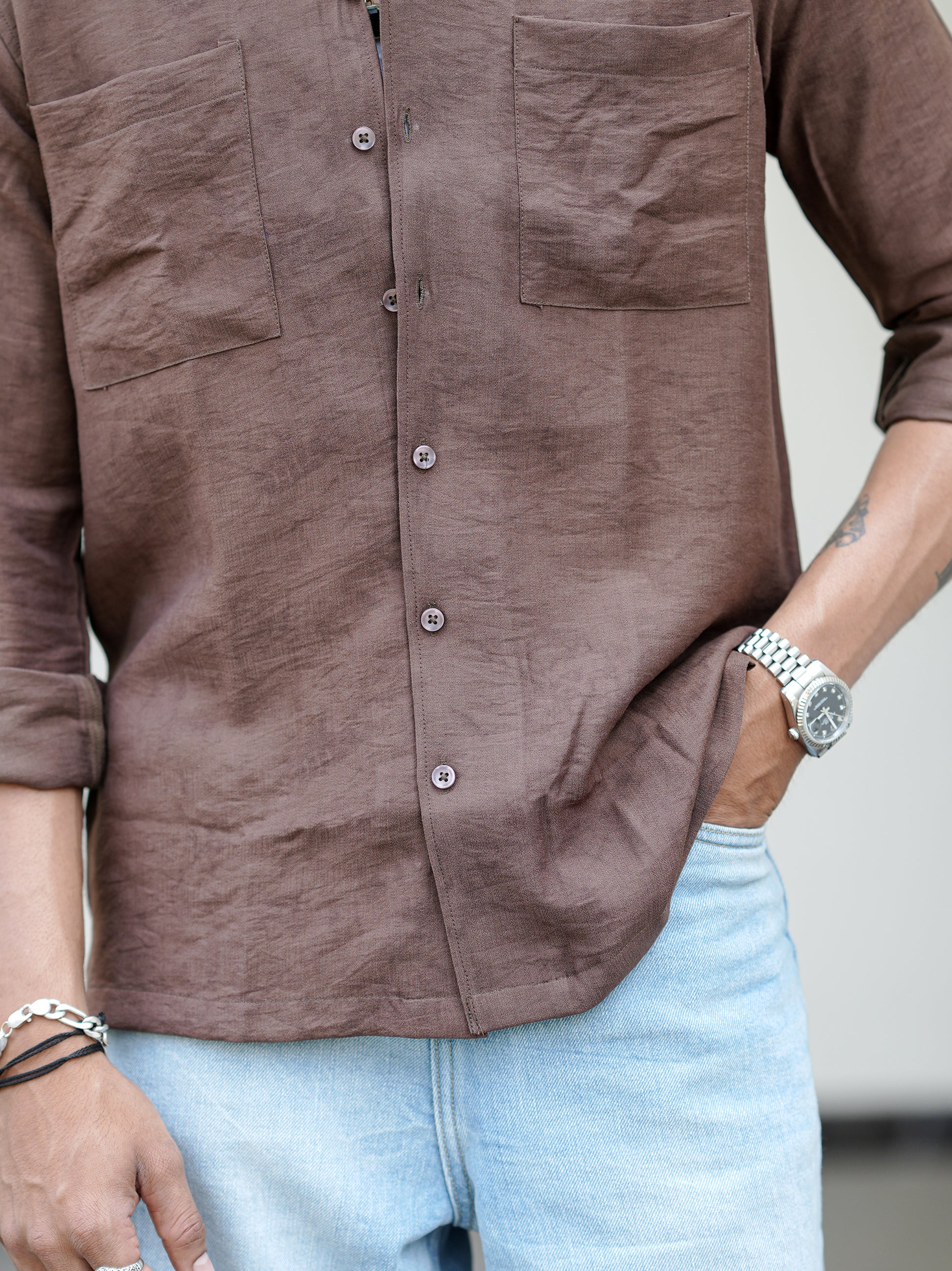 Coffee Texture Brown Solid Shirt for Men