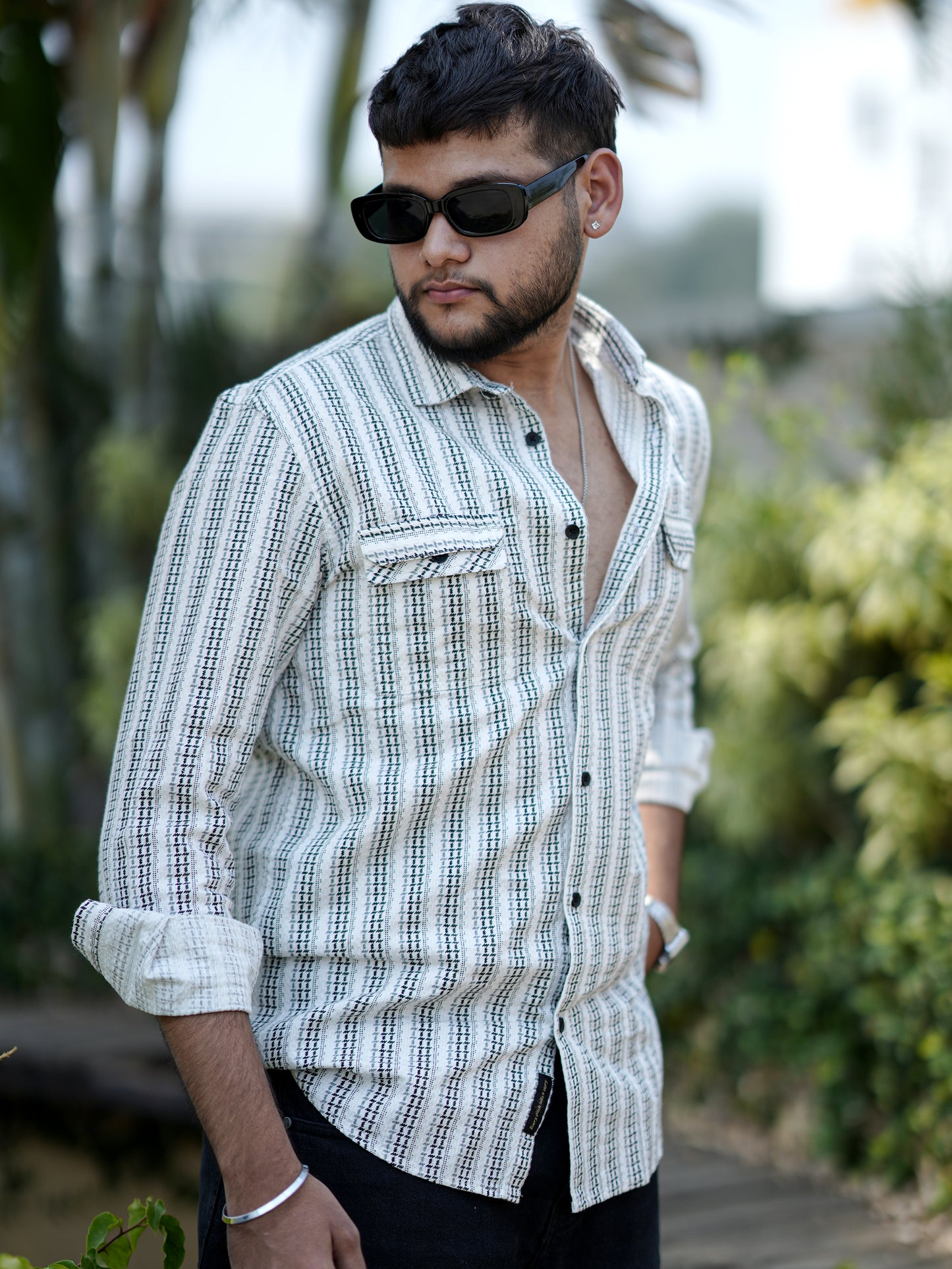 Estonia White Beige Stripe Shirt