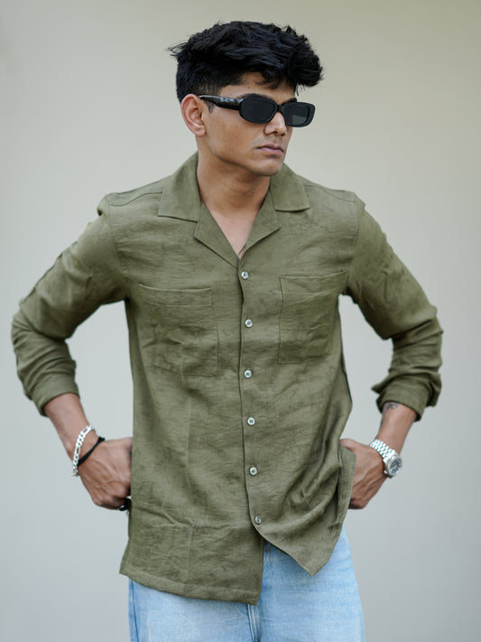 Patten Olive Green Solid Shirt for Men