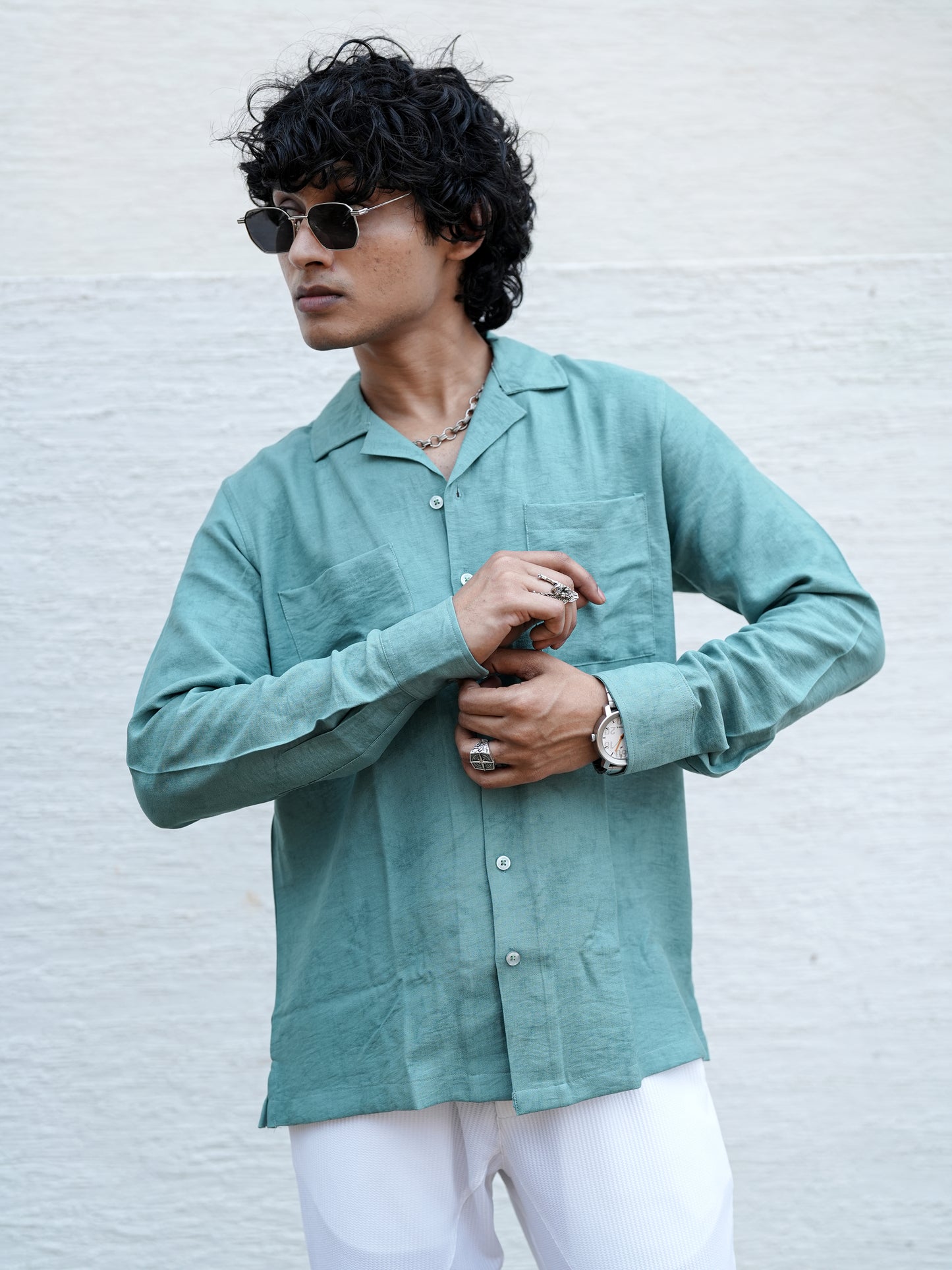 Powder Texture Blue Solid Shirt for Men