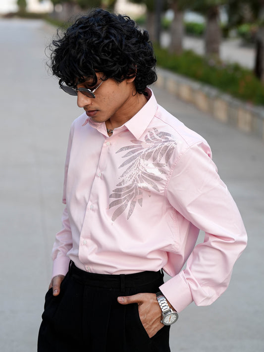 Pink Printed Solid Shirt for Men