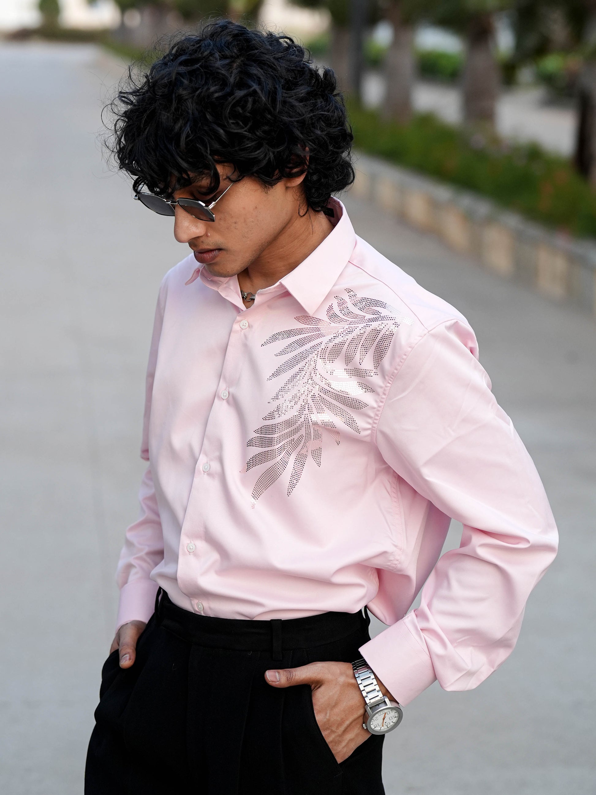 Pink Printed Solid Shirt for Men