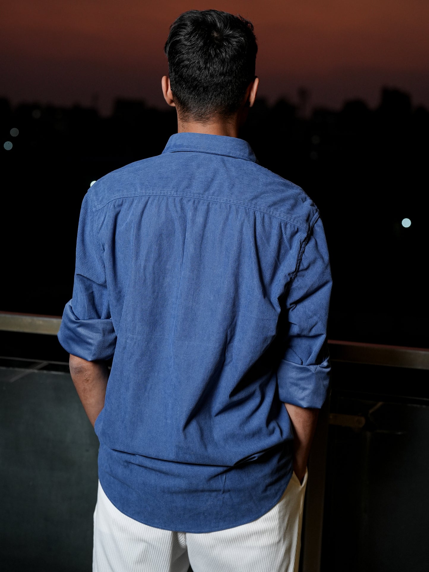Blue Corduroy Double Pocket Shirt for Men