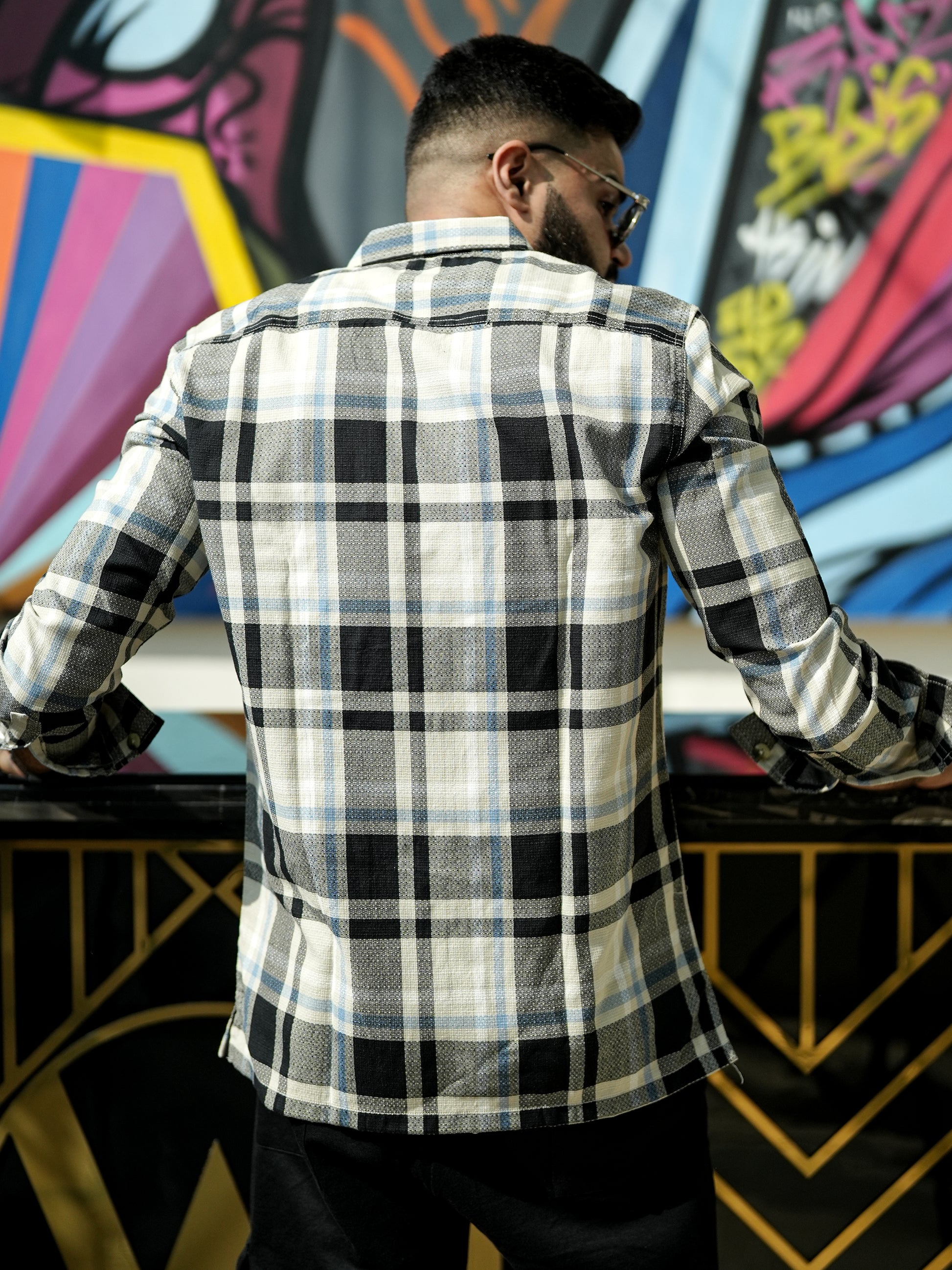 Beige and black Check Shirt for Men