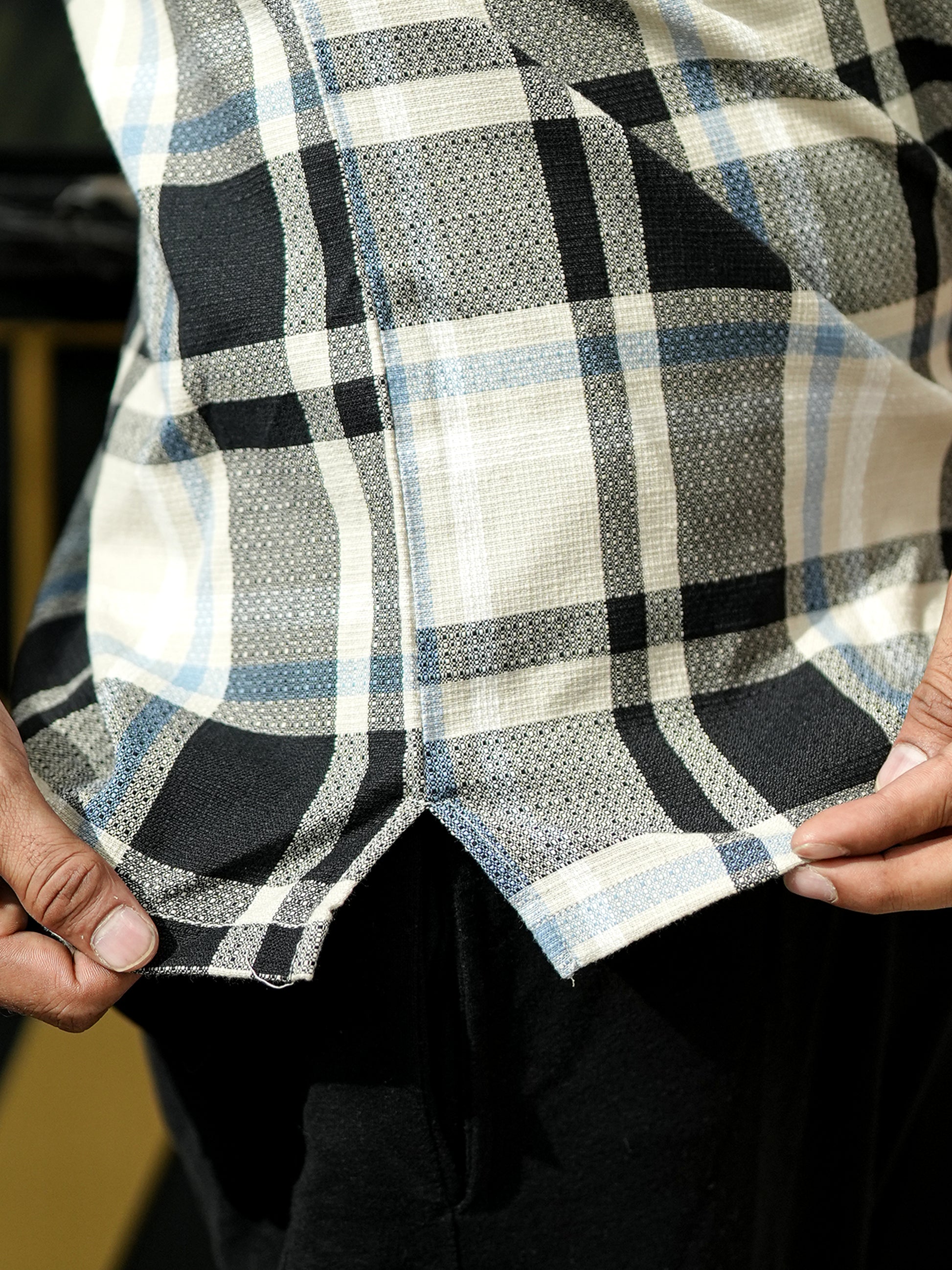 Beige and black Check Shirt for Men