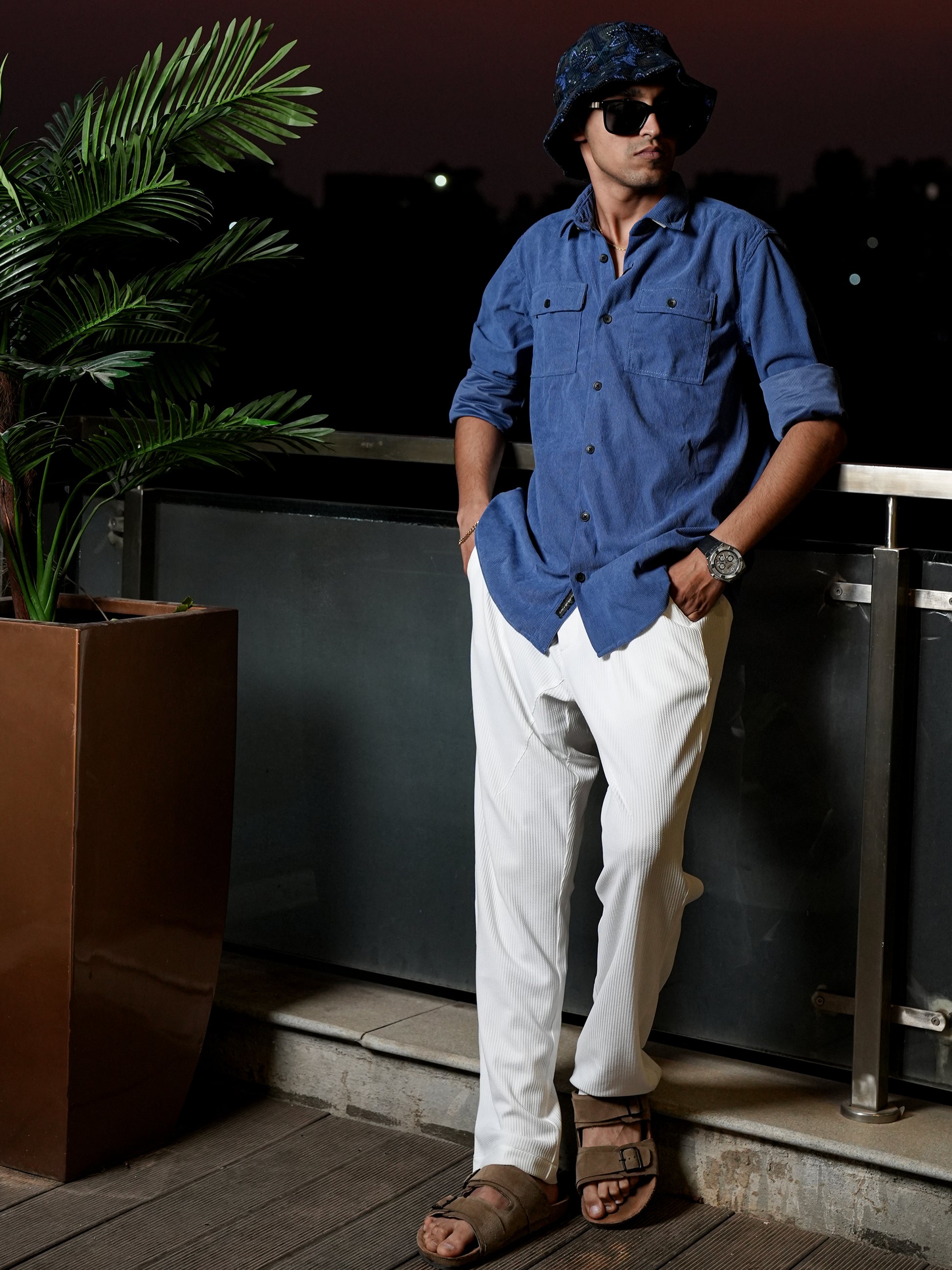 Blue Corduroy Double Pocket Shirt for Men