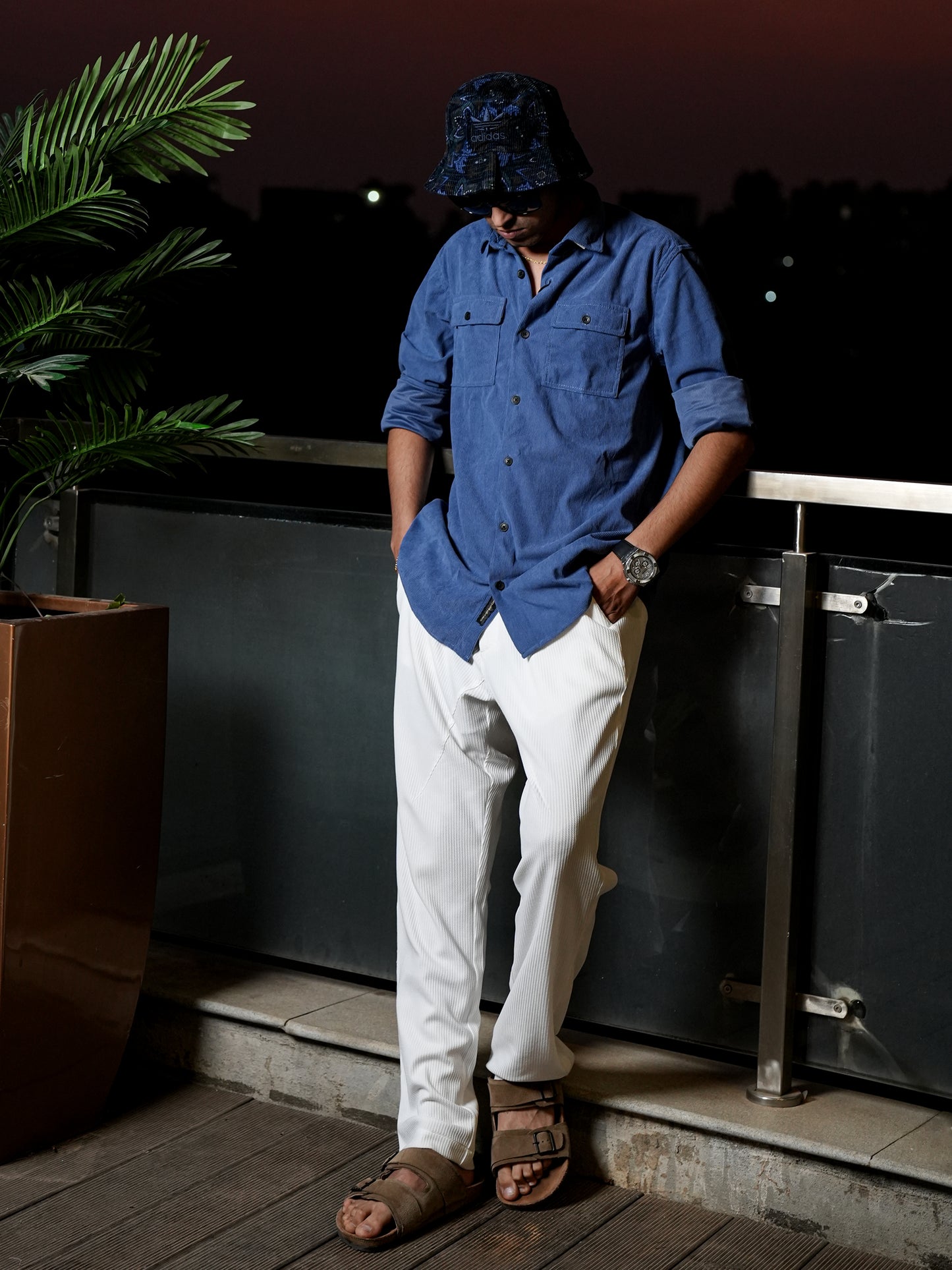 Blue Corduroy Double Pocket Shirt for Men