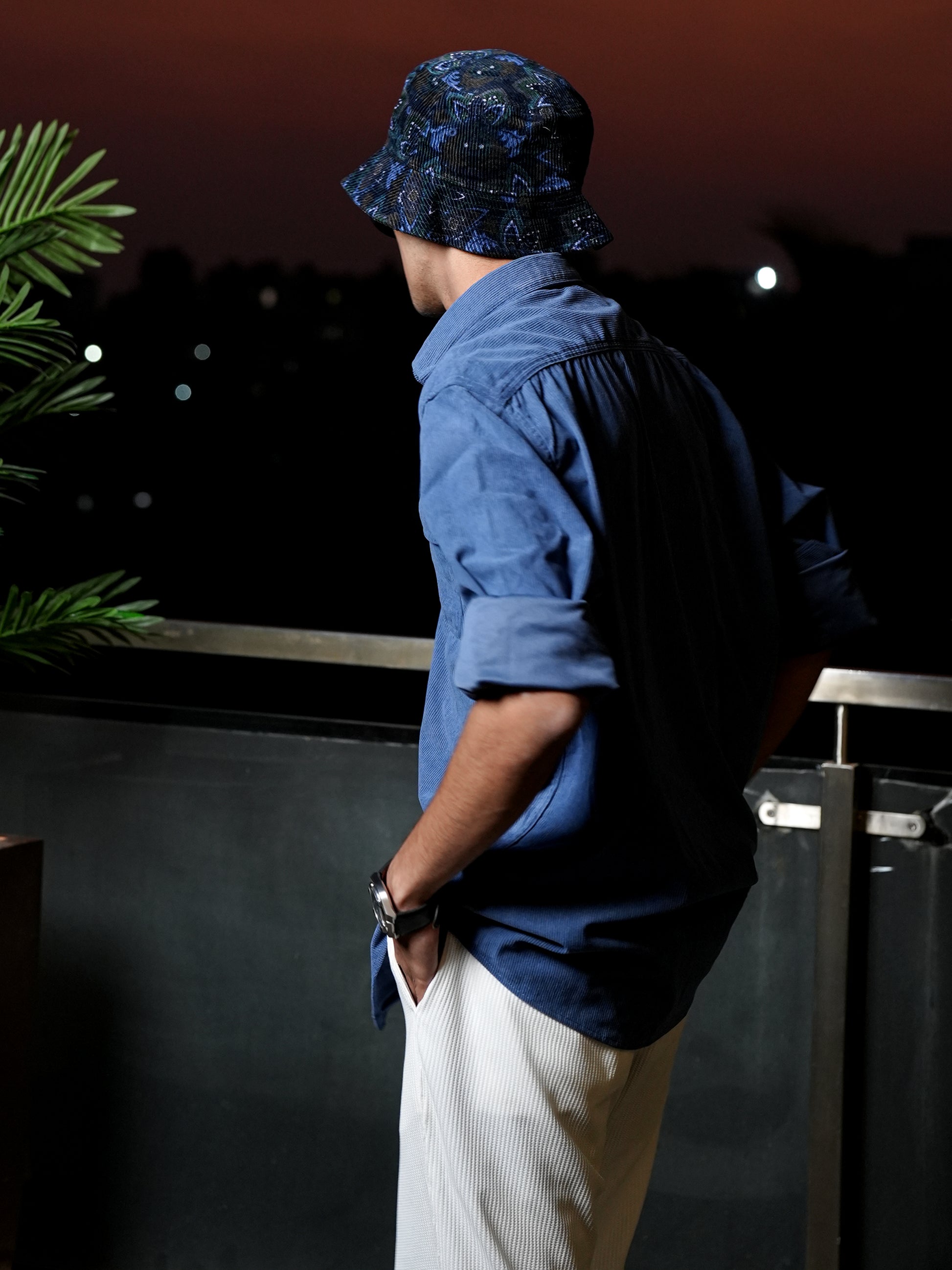 Blue Corduroy Double Pocket Shirt for Men