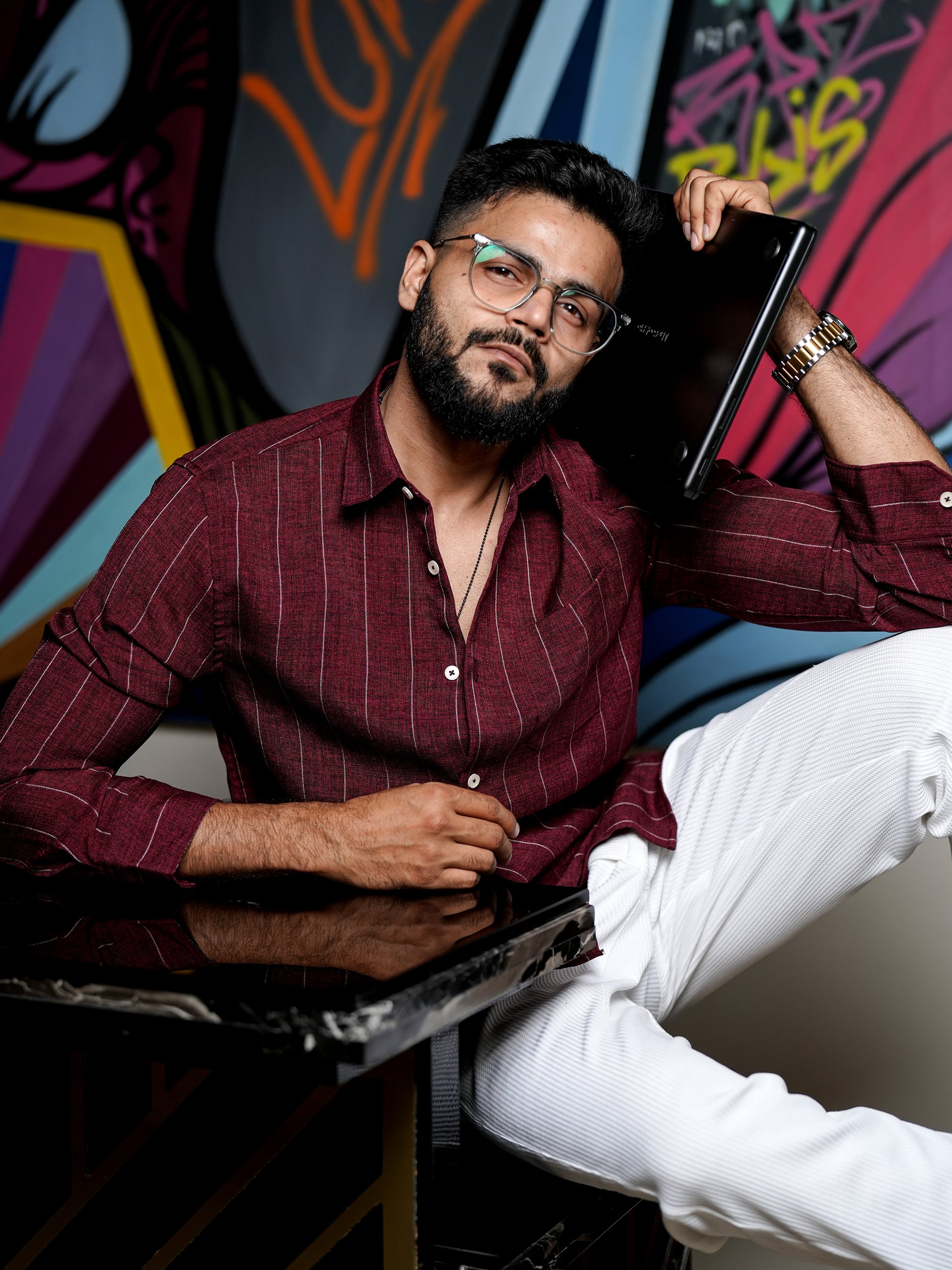 Maroon Red Stripe Shirt for Men