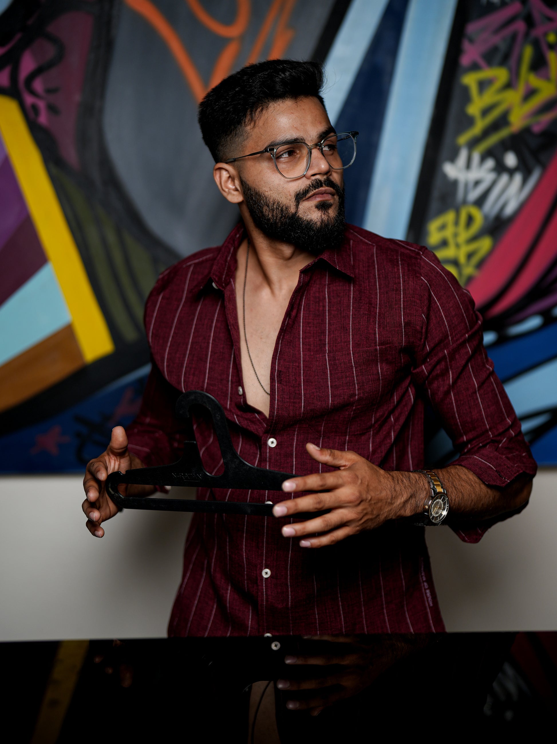 Maroon Red Stripe Shirt for Men