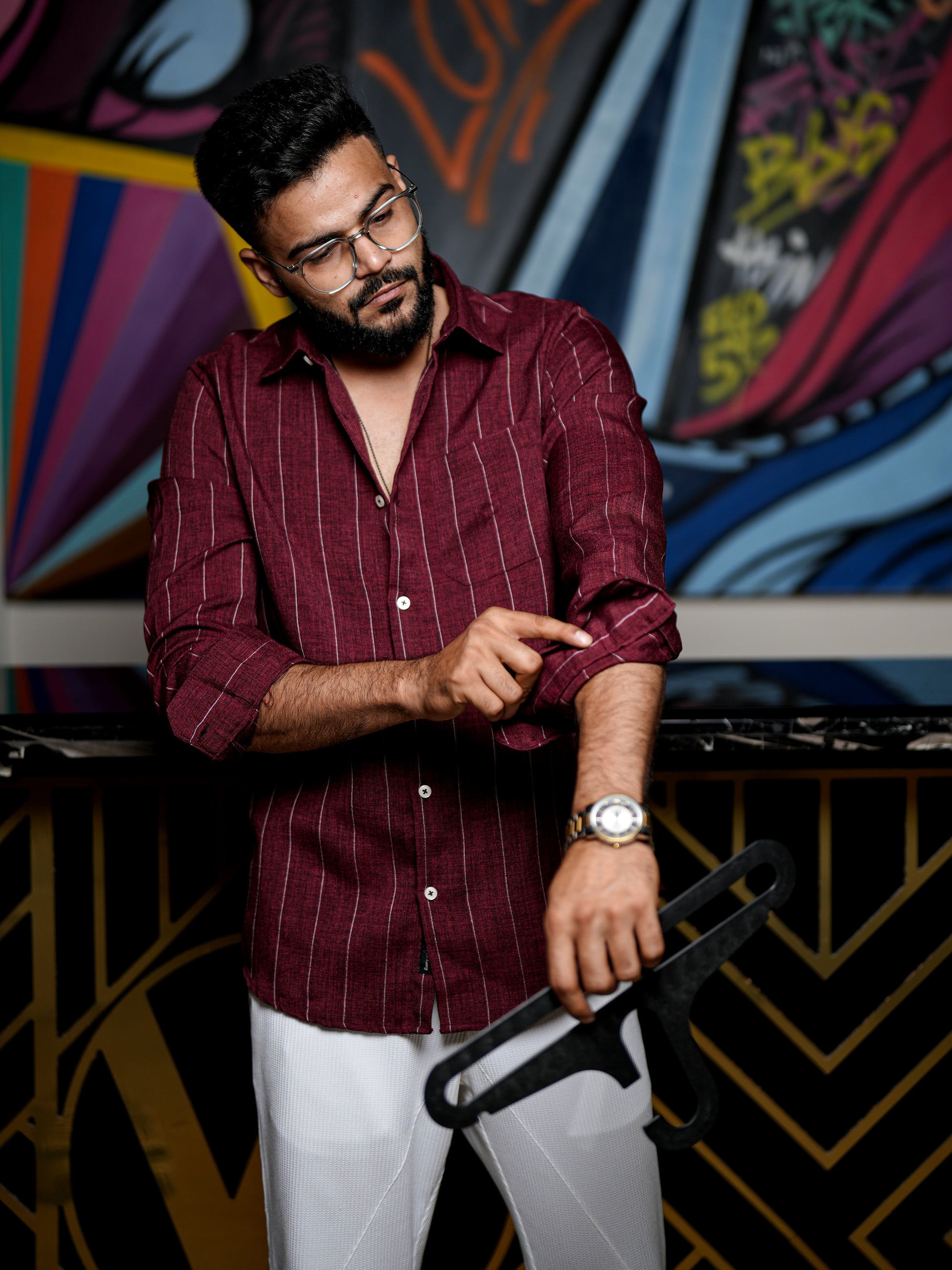 Maroon Red Stripe Shirt for Men