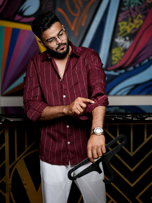 Maroon Red Stripe Shirt for Men