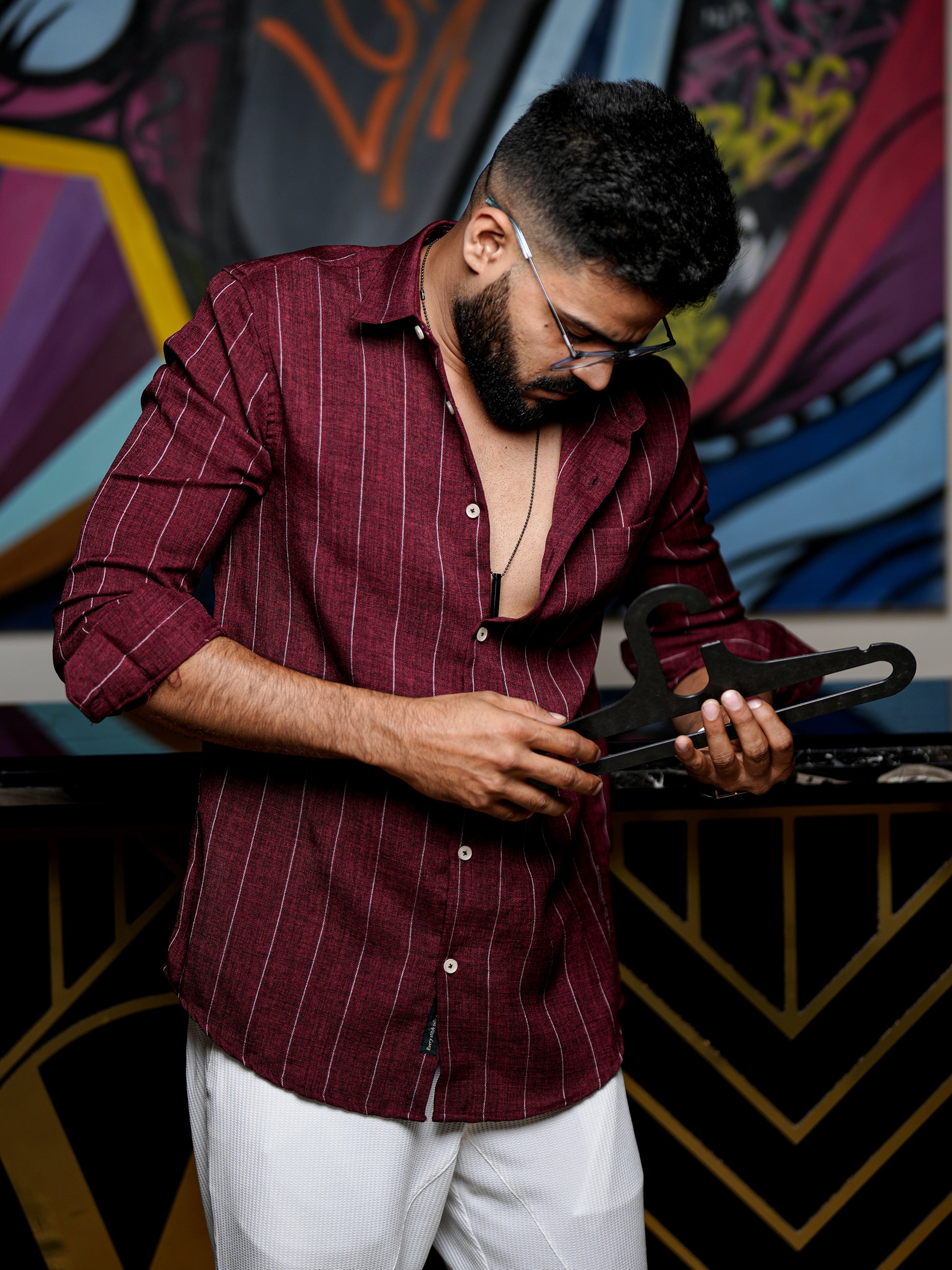 Maroon Red Stripe Shirt for Men