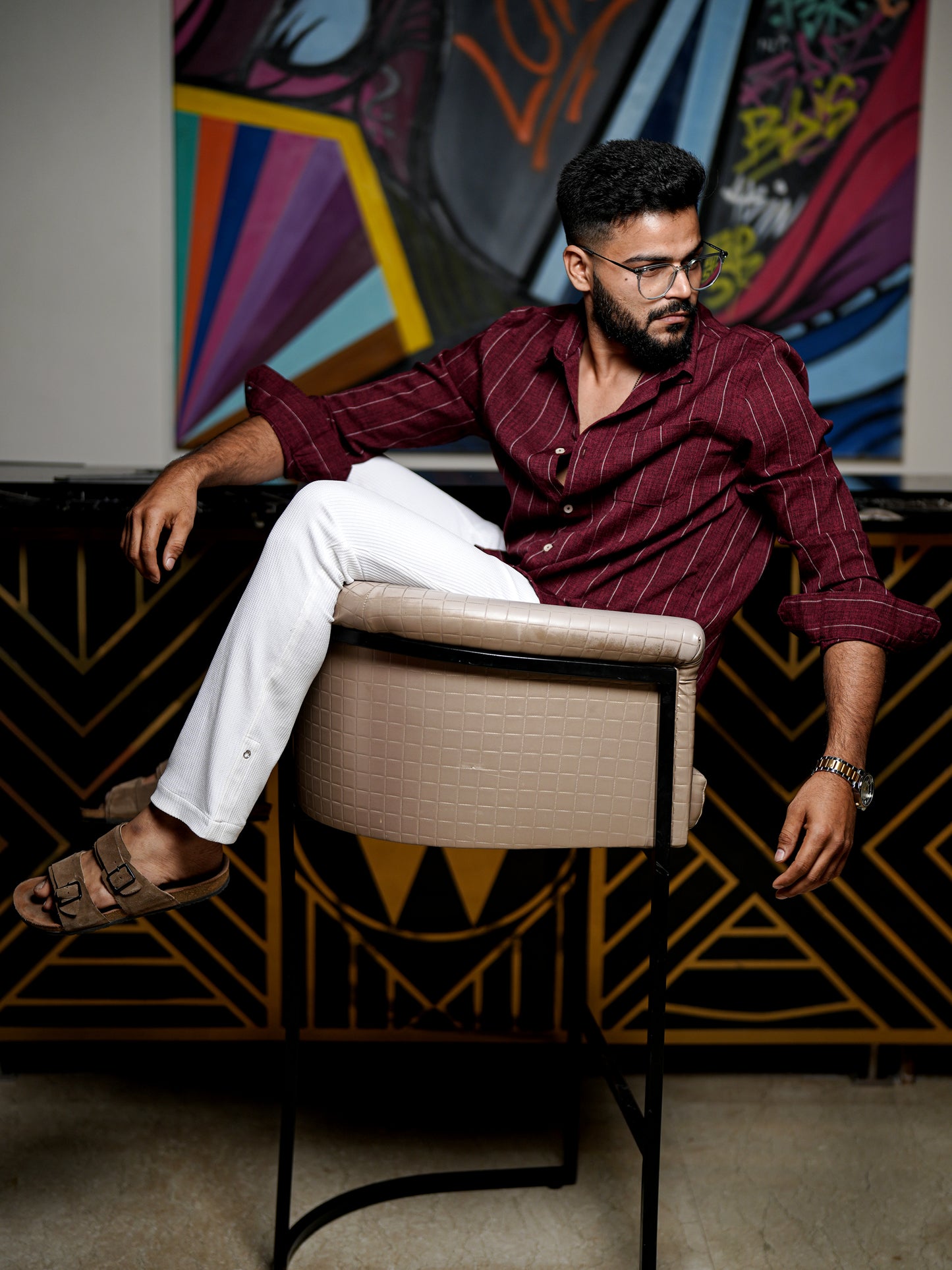 Maroon Red Stripe Shirt for Men
